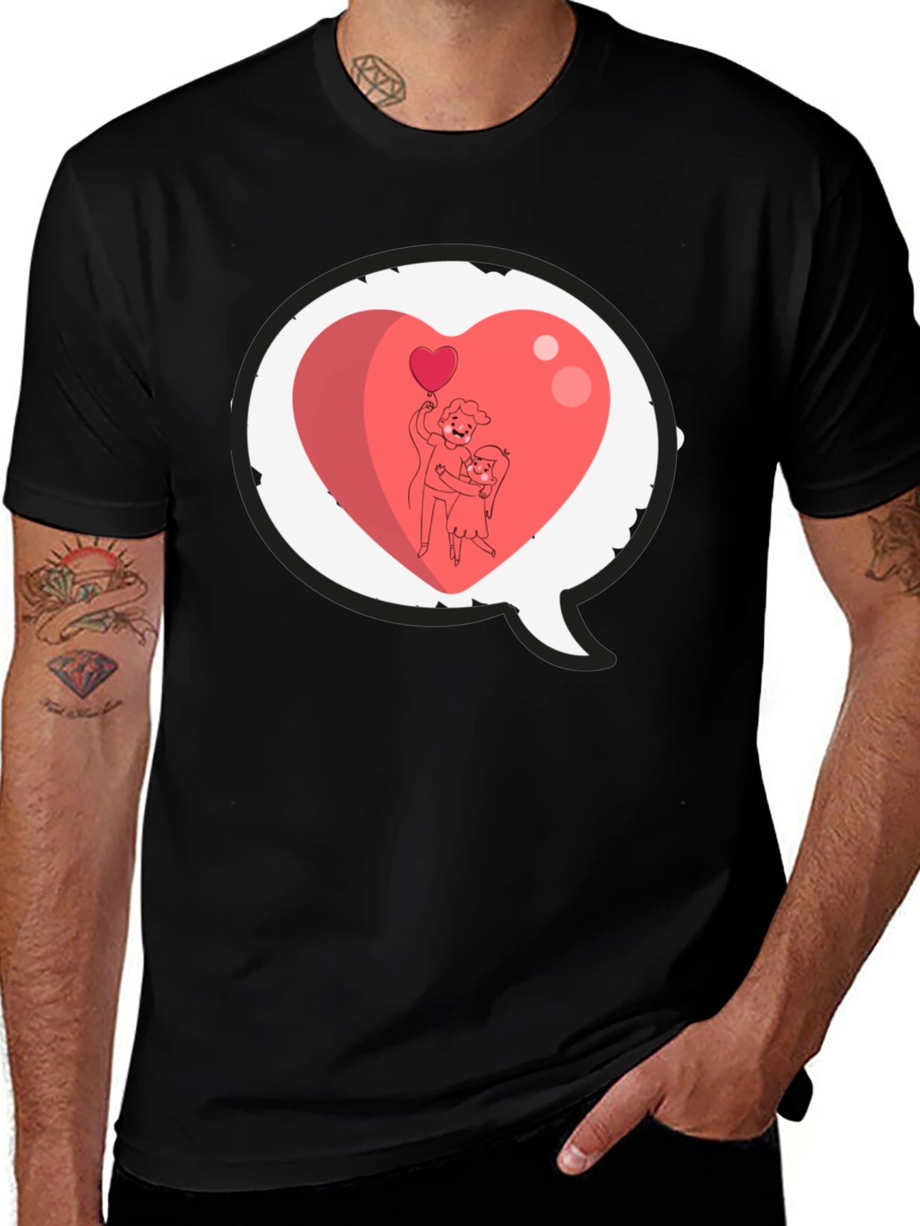 Variant 5 of Heart Couple Graphic Tee - Black Unisex Shirt