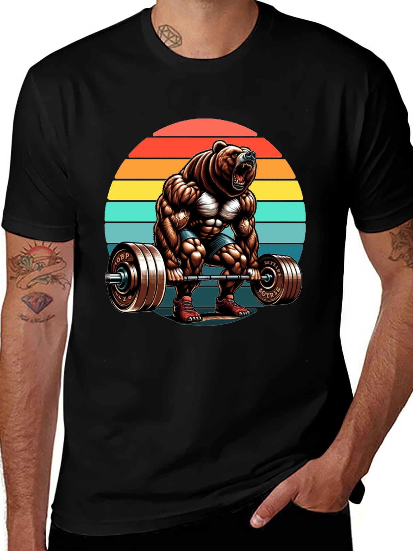 Variant 5 of Bear Gym Lifting T-Shirt Retro Style