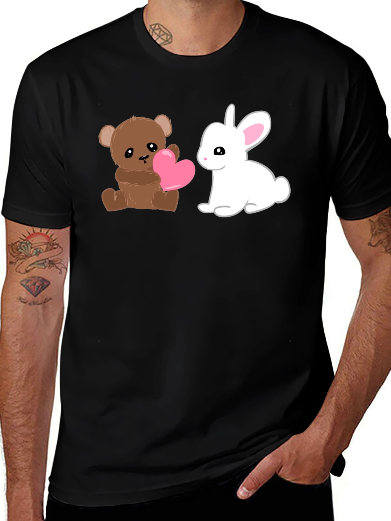 Black Cute Cartoon Animals Graphic T-Shirt main image