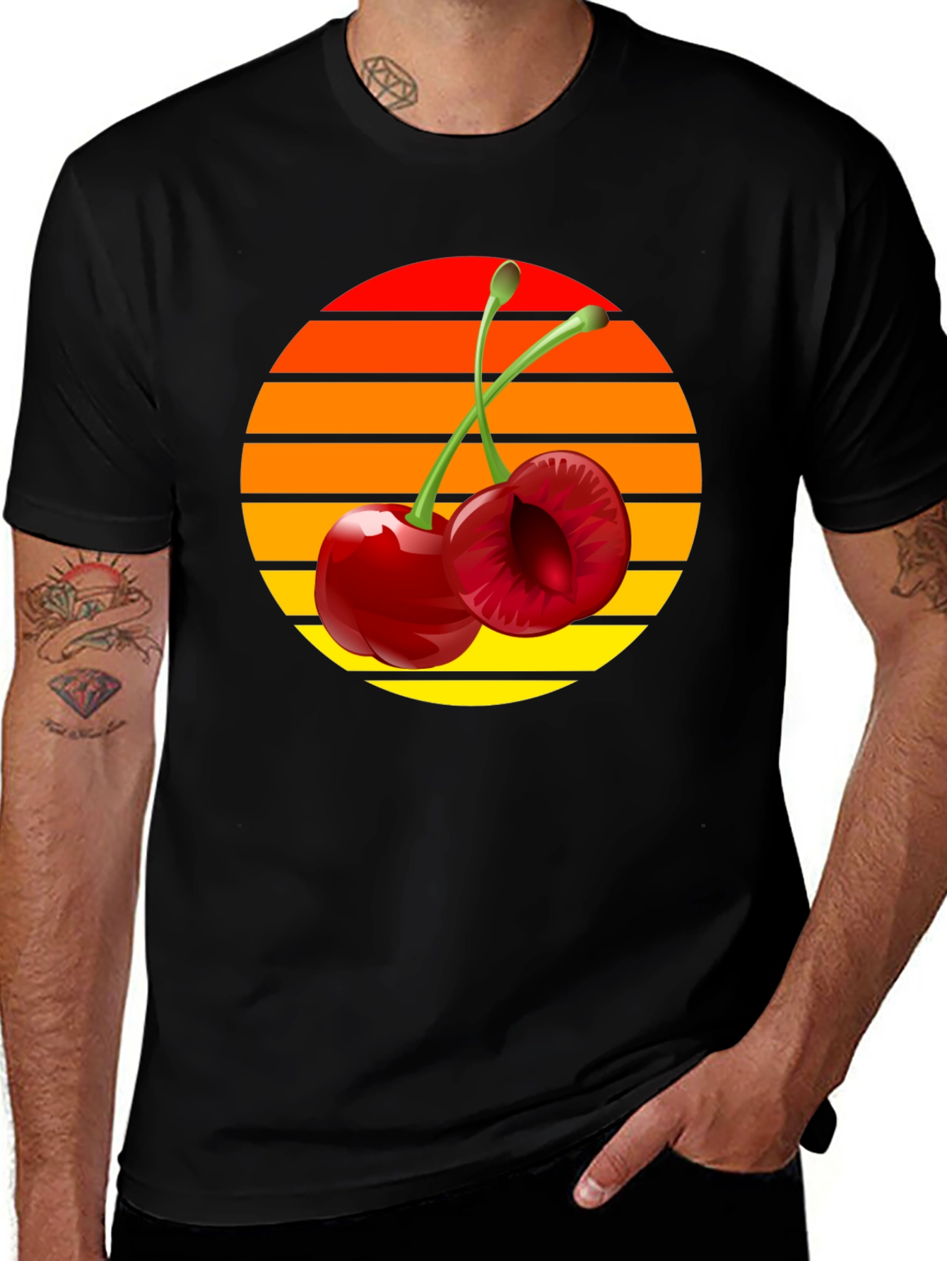 Retro Cherry Graphic T-Shirt - Black