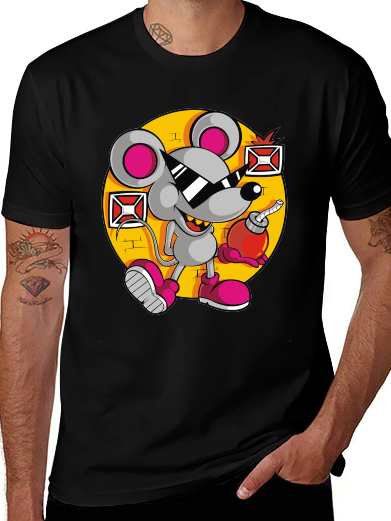 Variant 26 of Cartoon Mouse with Bomb Graphic T-Shirt