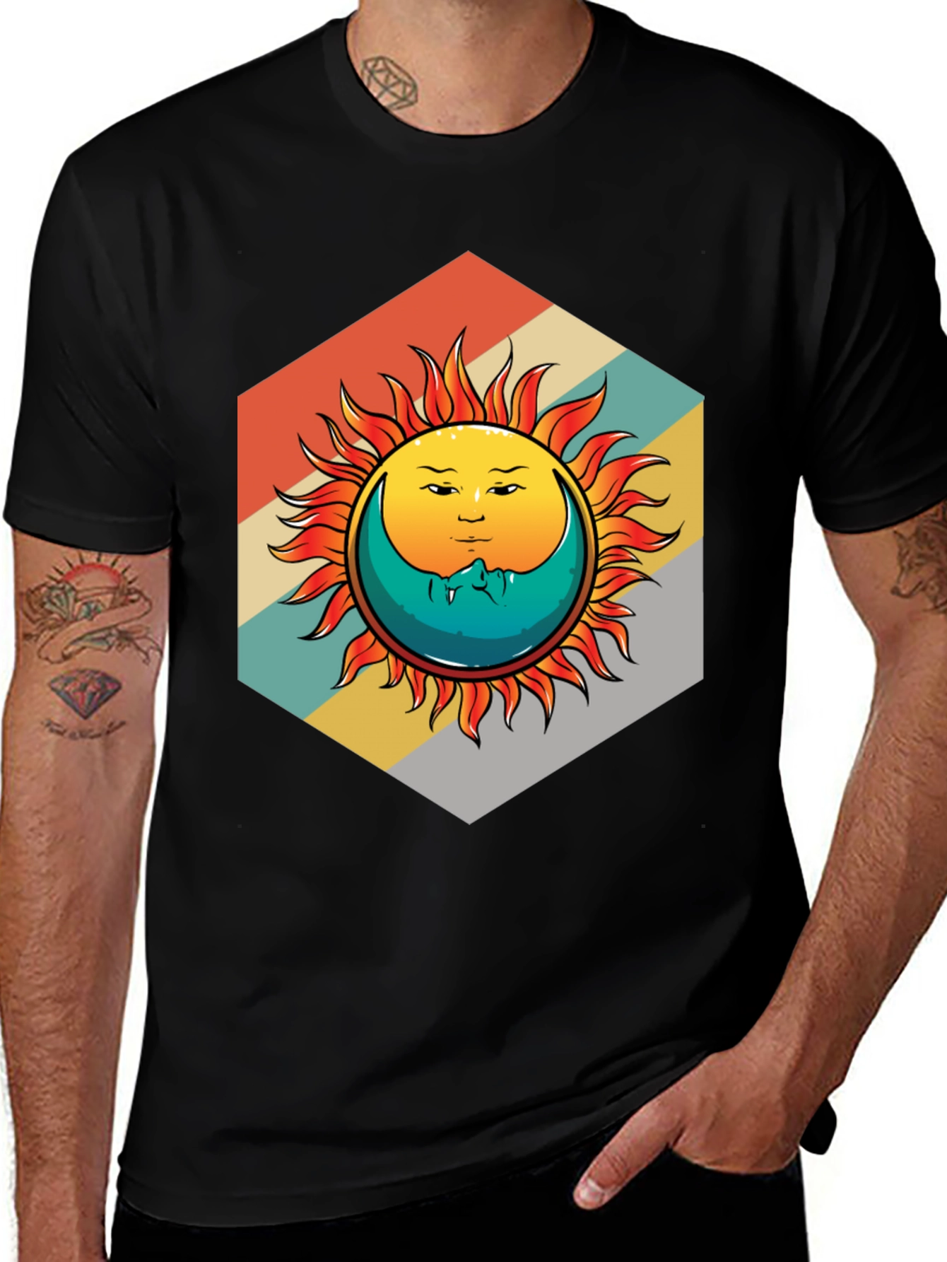 Variant 12 of Retro Sun and Moon Graphic Tee - Unique Design