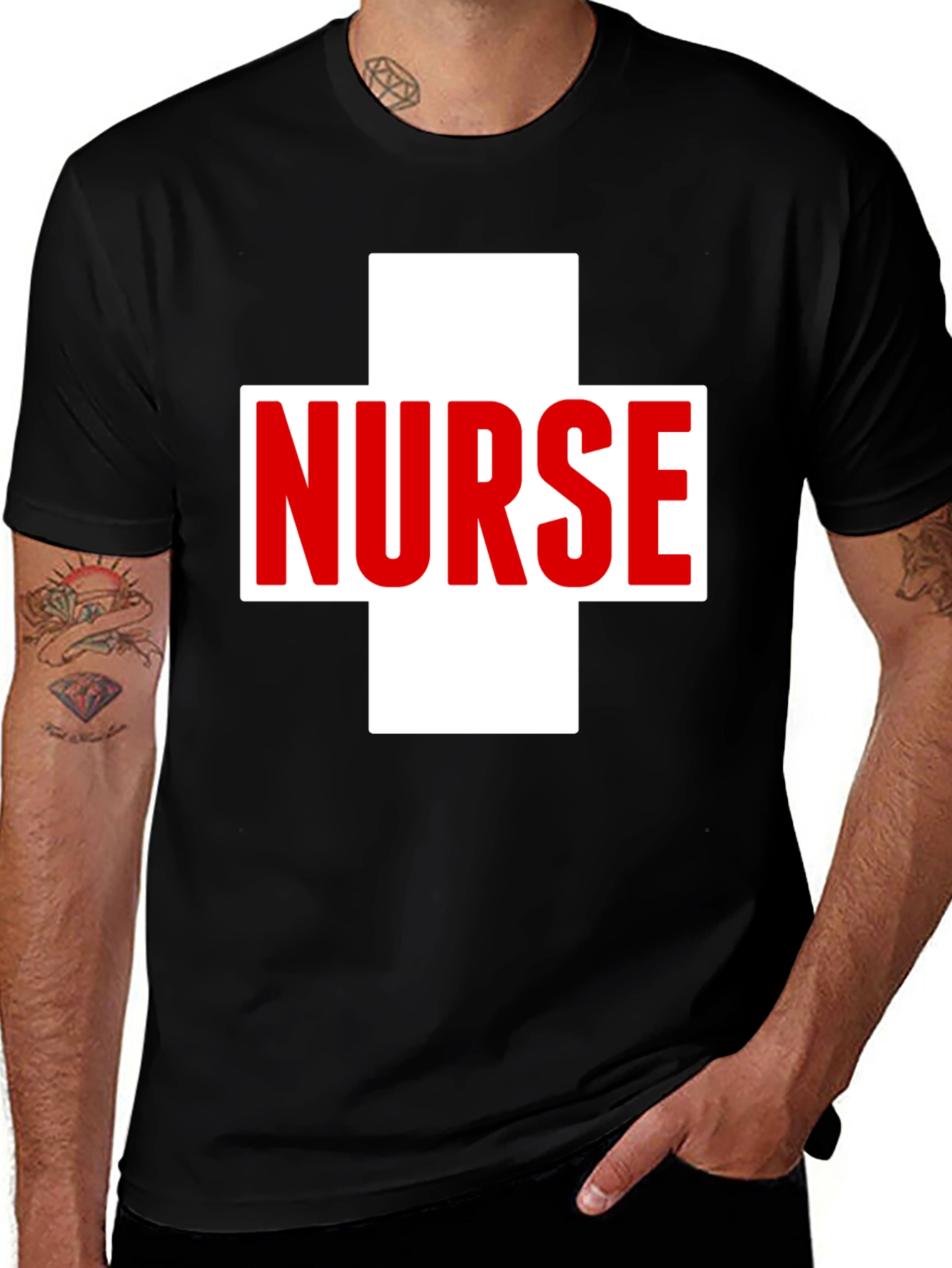 Variant 20 of Nurse T-Shirt - Red & White Symbol Design