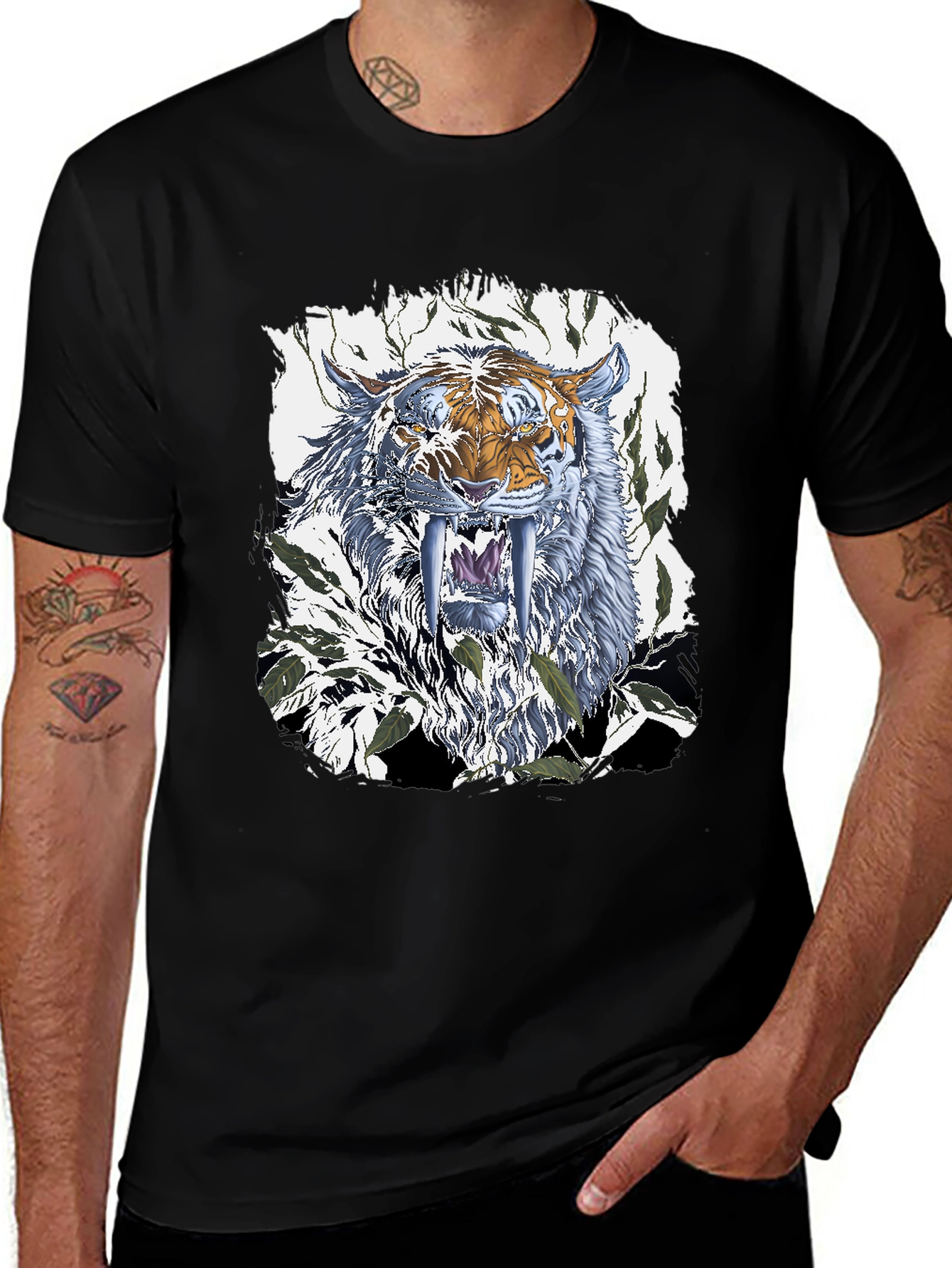 Variant 30 of Tiger Graphic Print Men's Black T-Shirt