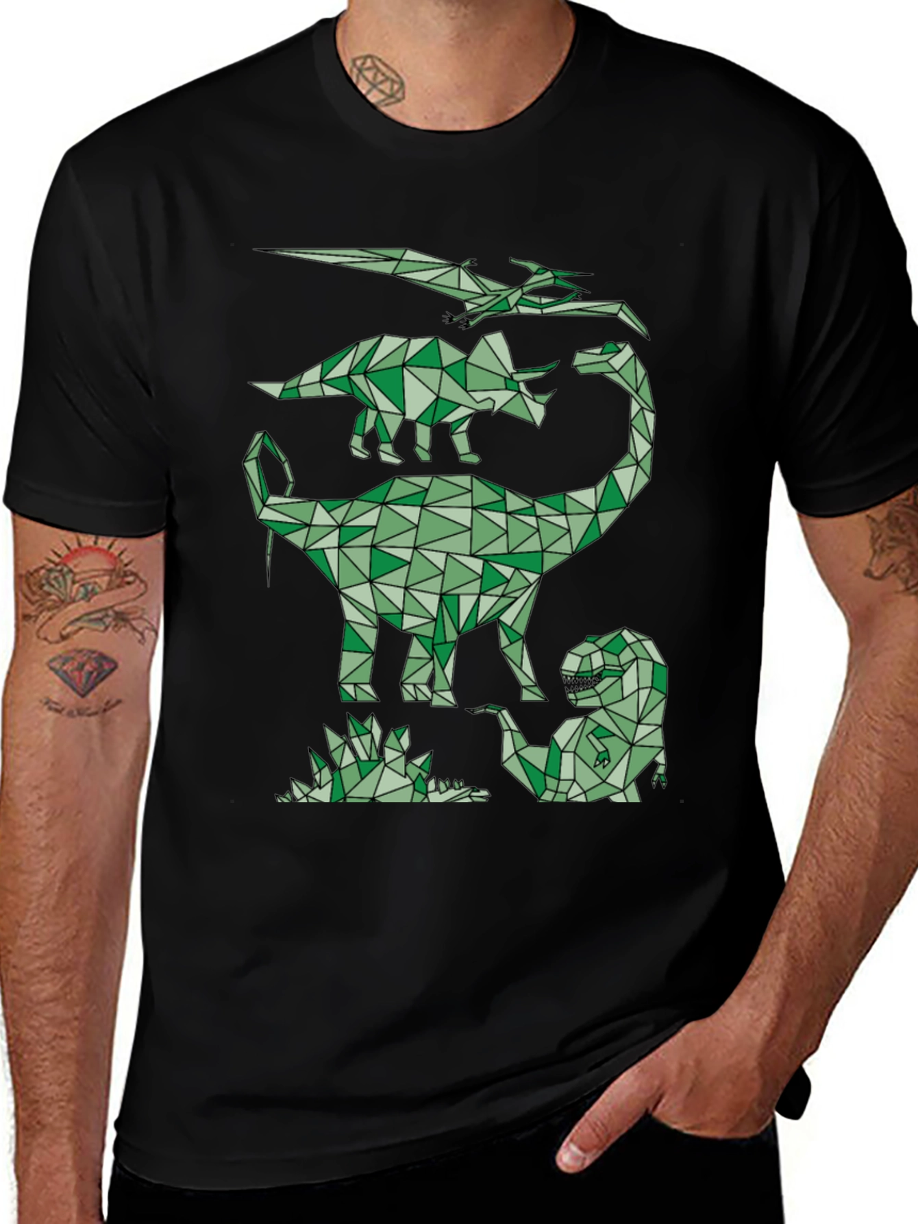 Variant 17 of Geometric Dinosaur T-Shirt - Black