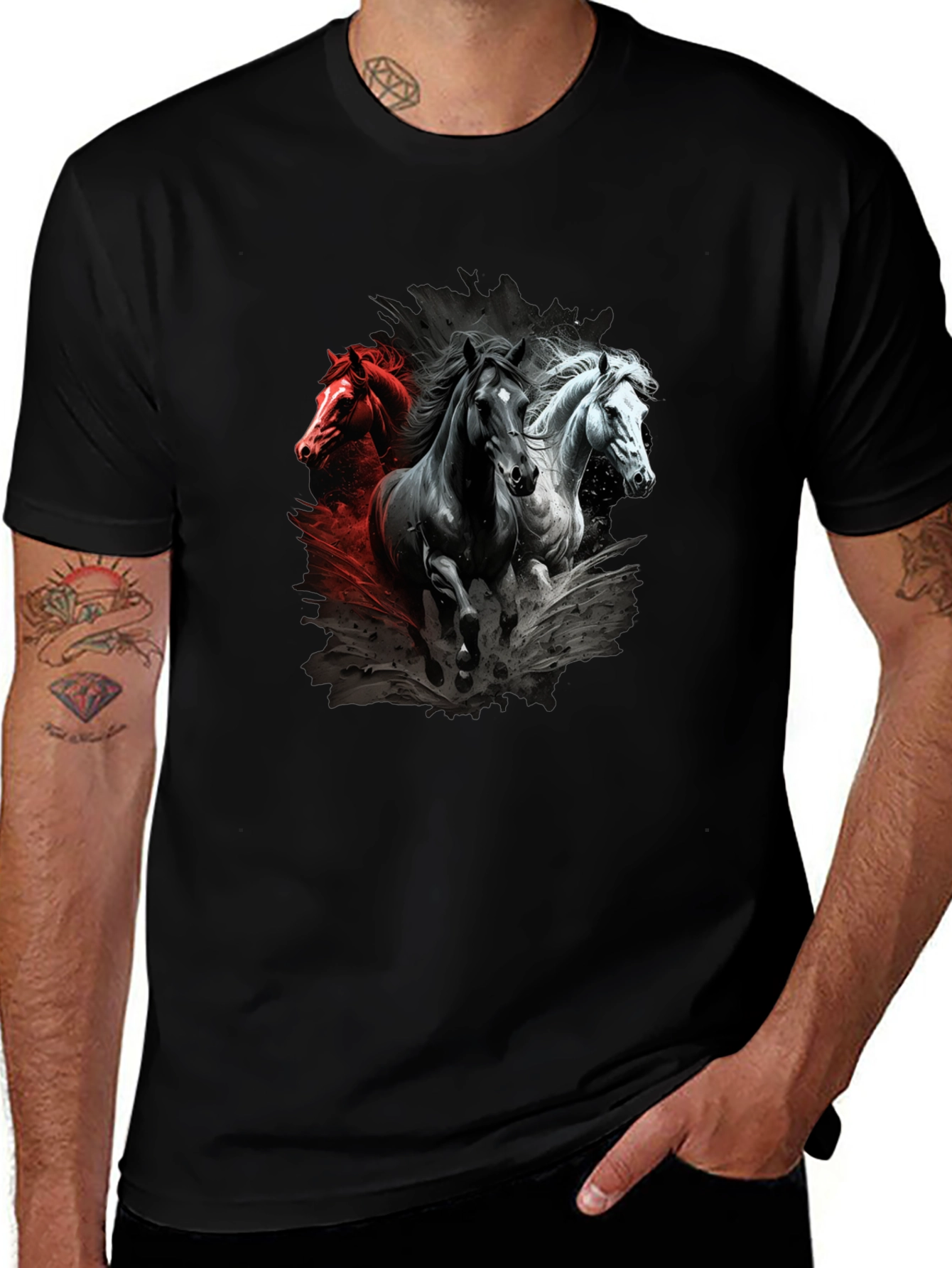 Variant 20 of Horse Trio Graphic Tee - Stylish Crew Neck T-Shirt