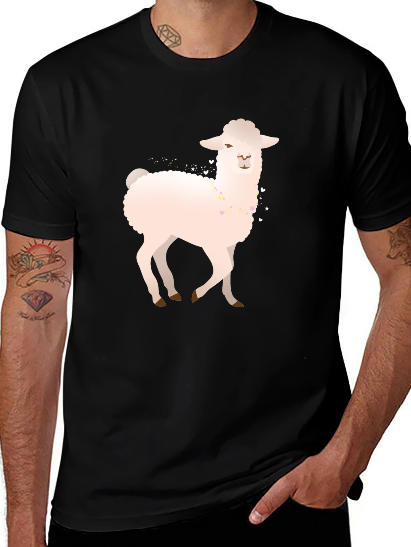 Variant 14 of Llama Graphic Tee - Black Cotton Blend Casual Shirt