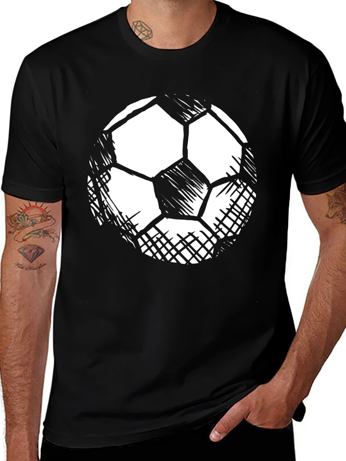 Variant 9 of Soccer Ball Graphic Tee - Black Cotton T-Shirt