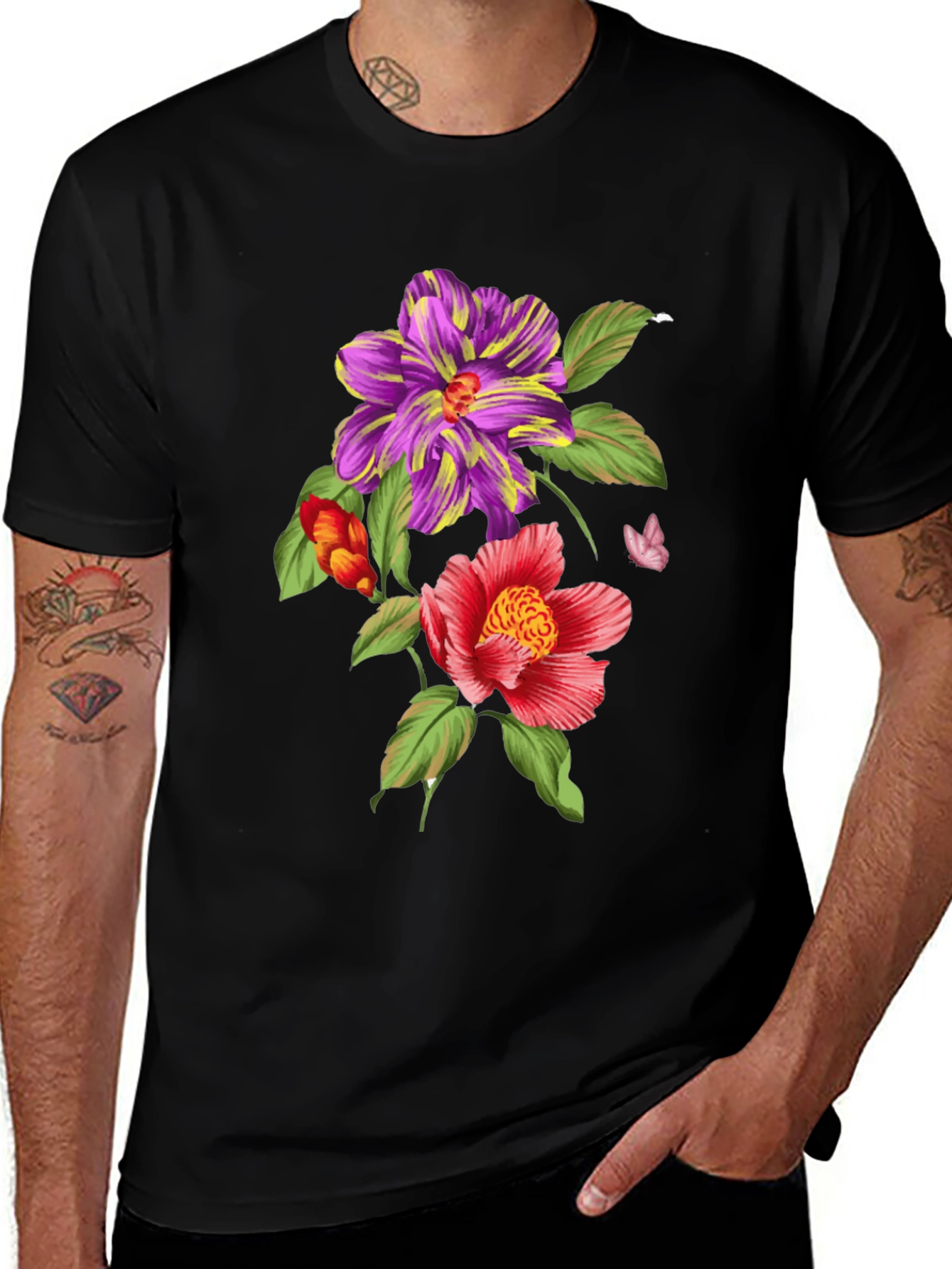 Variant 30 of Floral Print Men's Black Tee