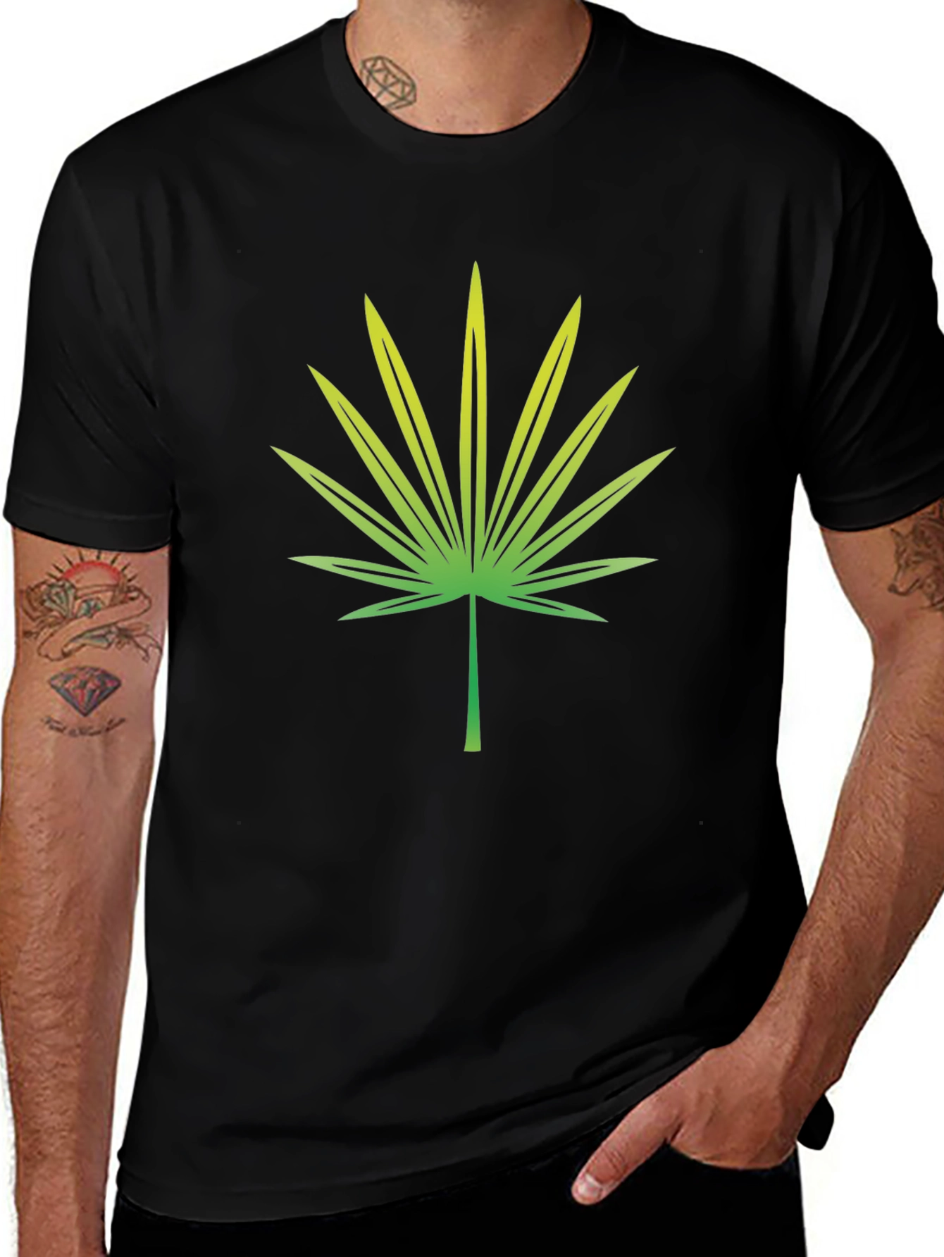 Variant 27 of Leaf Graphic Black T-Shirt