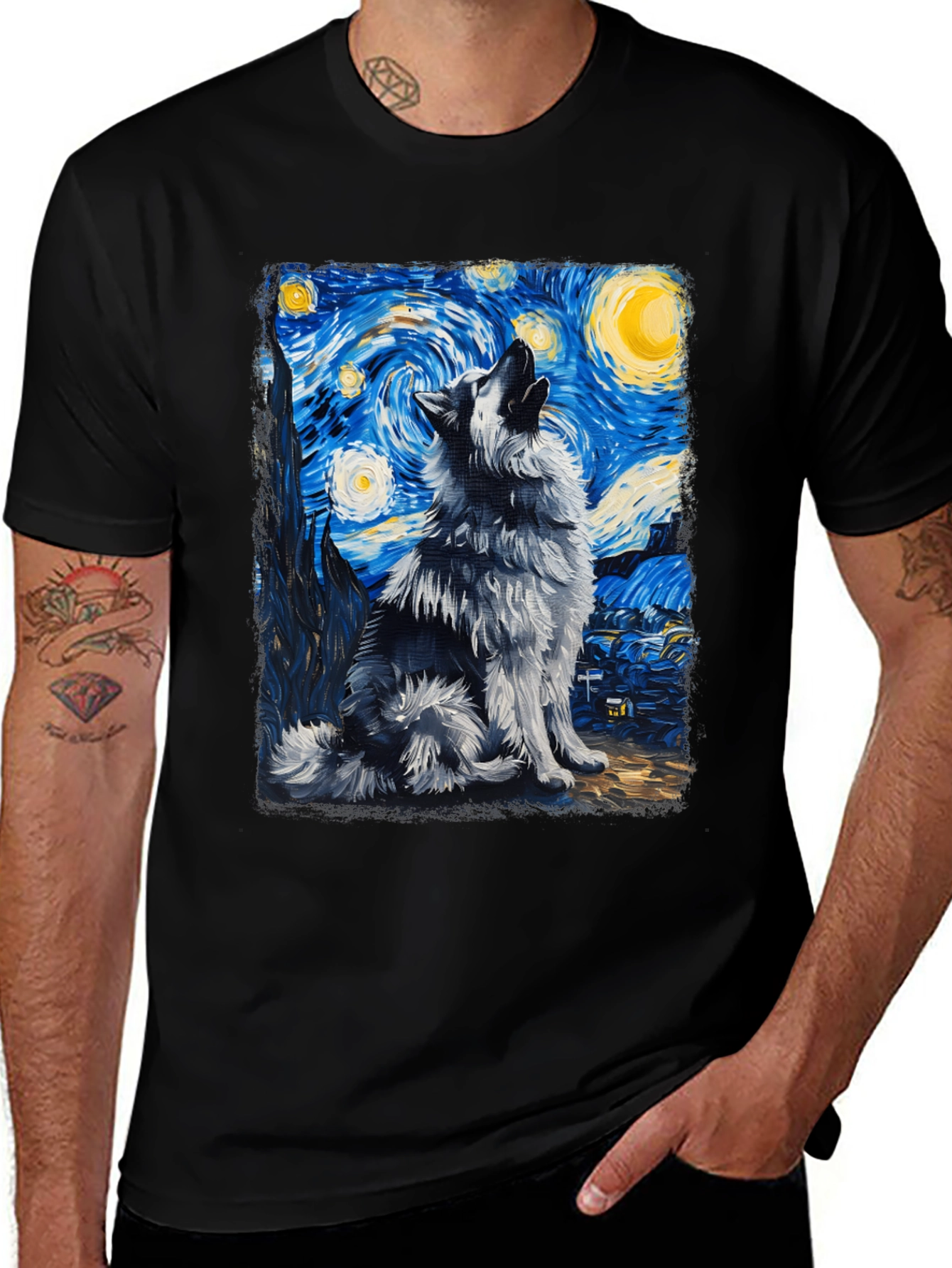 Variant 8 of Starry Night Wolf T-Shirt - Artistic Graphic Tee