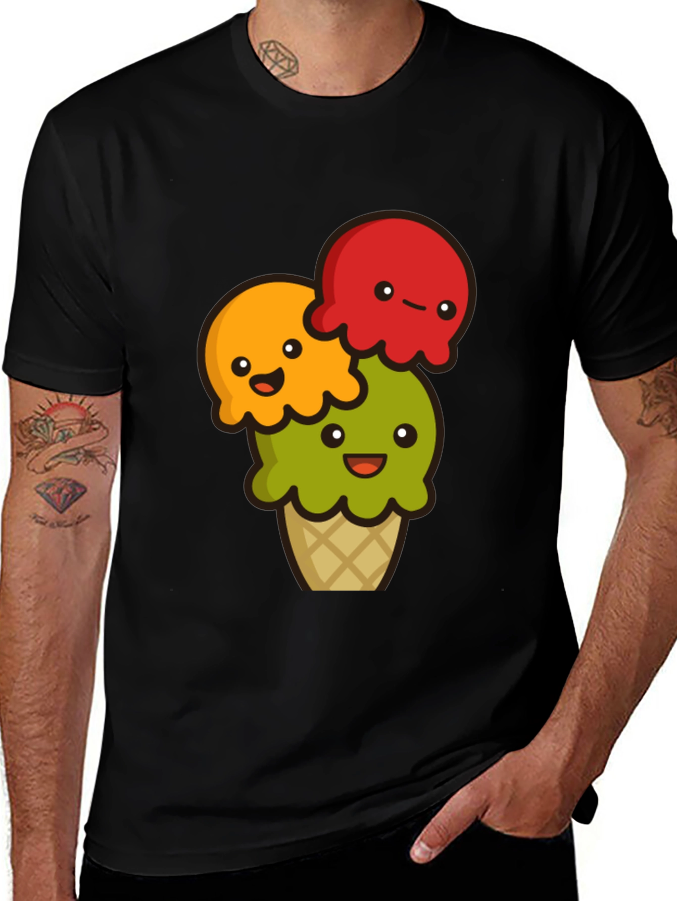 Variant 22 of Cute Ice Cream Cone Graphic Tee - Black T-Shirt