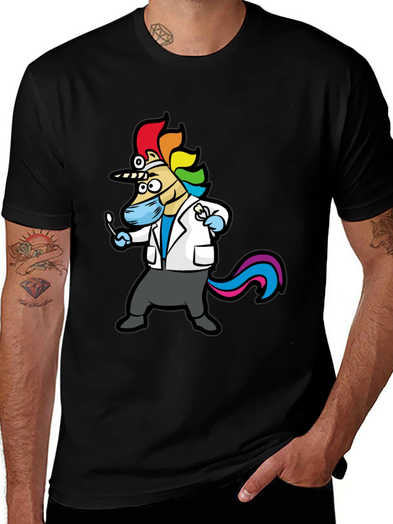 Variant 14 of Dentist Unicorn T-Shirt - Men's Black Tee
