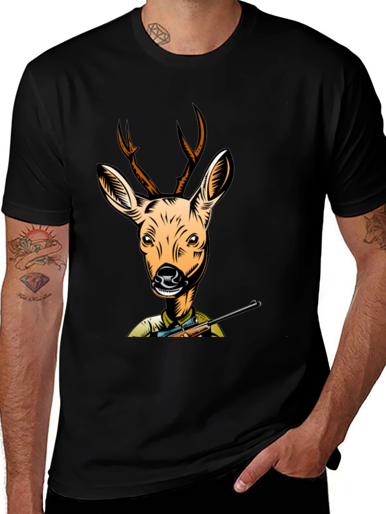 Variant 29 of Deer Hunter T-Shirt - Black Cotton Tee