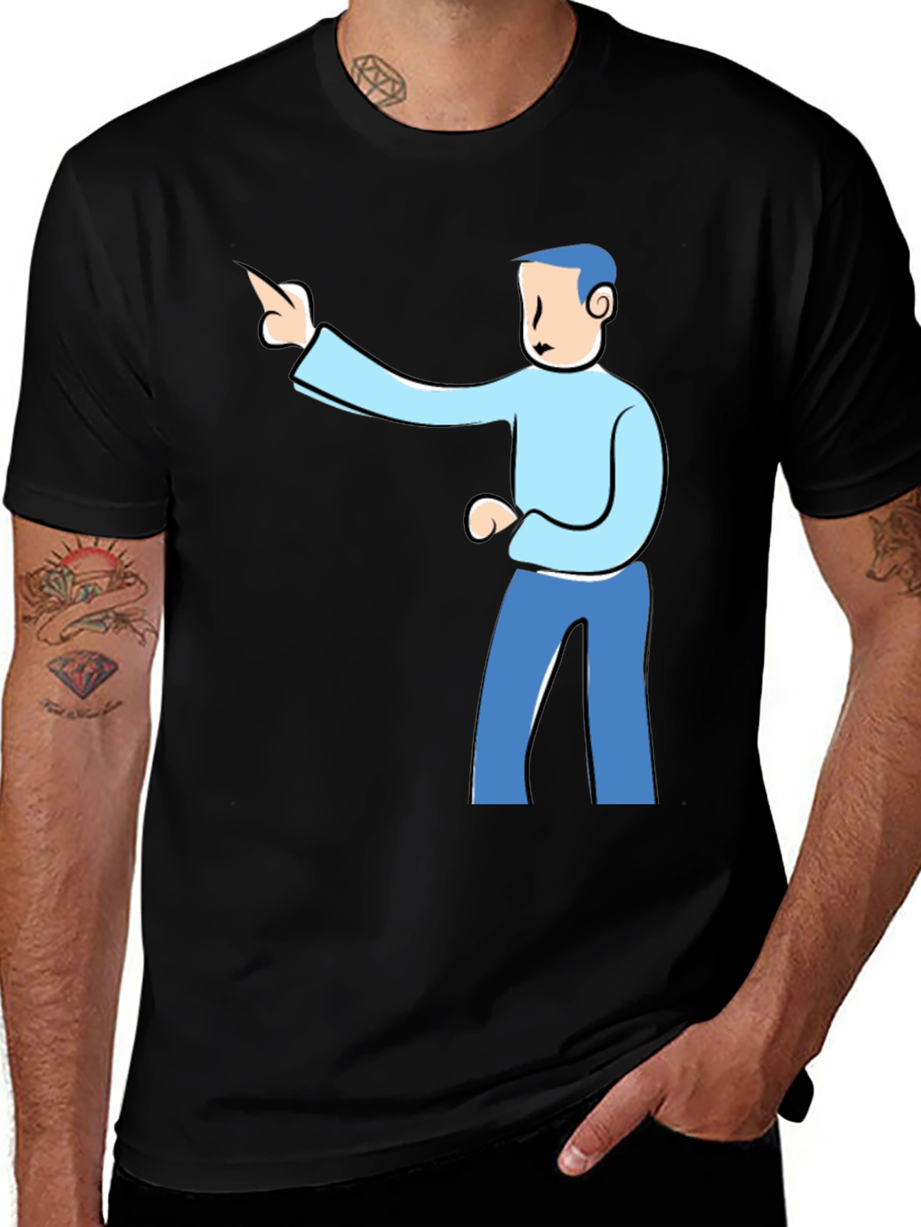 Variant 4 of Pointing Man Graphic Tee - Classic Black Cotton Shirt