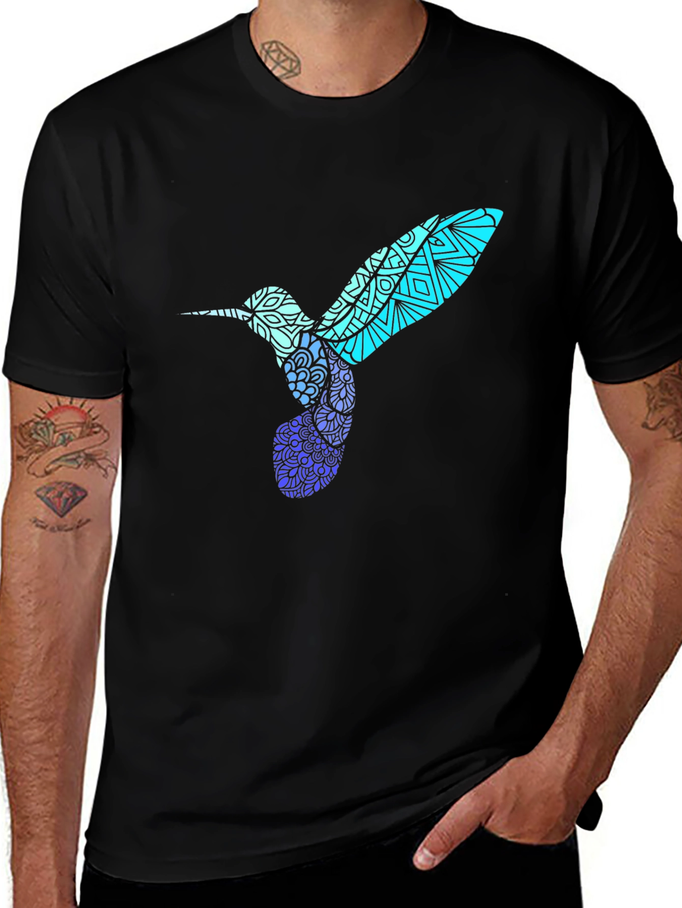 Variant 27 of Hummingbird Graphic Tee - Stylish Men's Black T-Shirt
