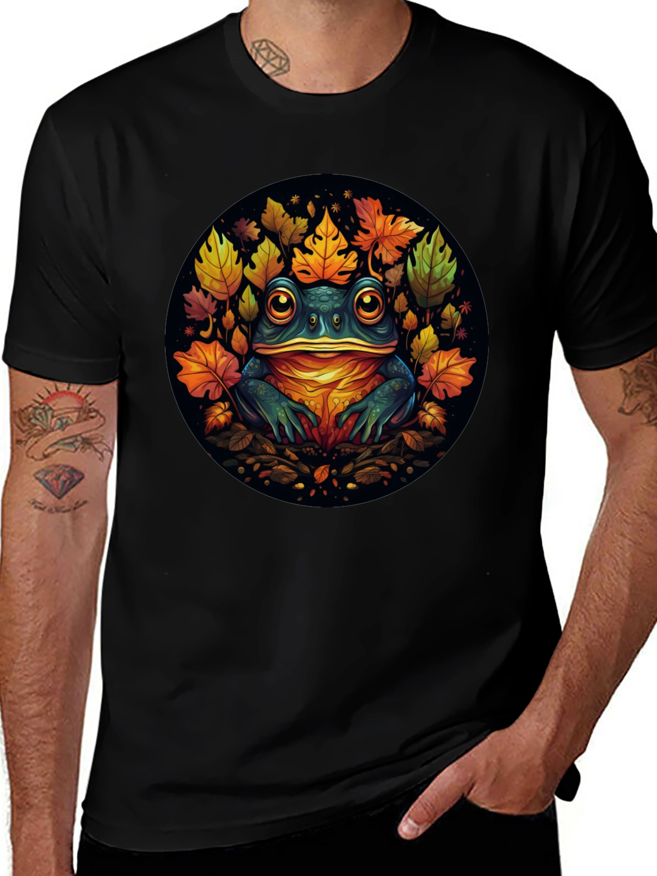 Variant 25 of Frog & Leaves Graphic Tee - Unique Nature Design