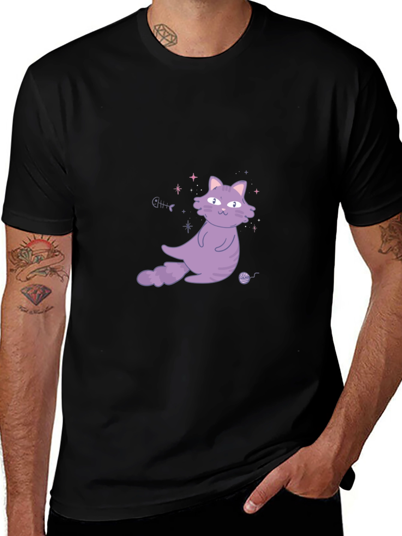 Variant 13 of Cute Cat Graphic Tee - Unisex Black T-Shirt