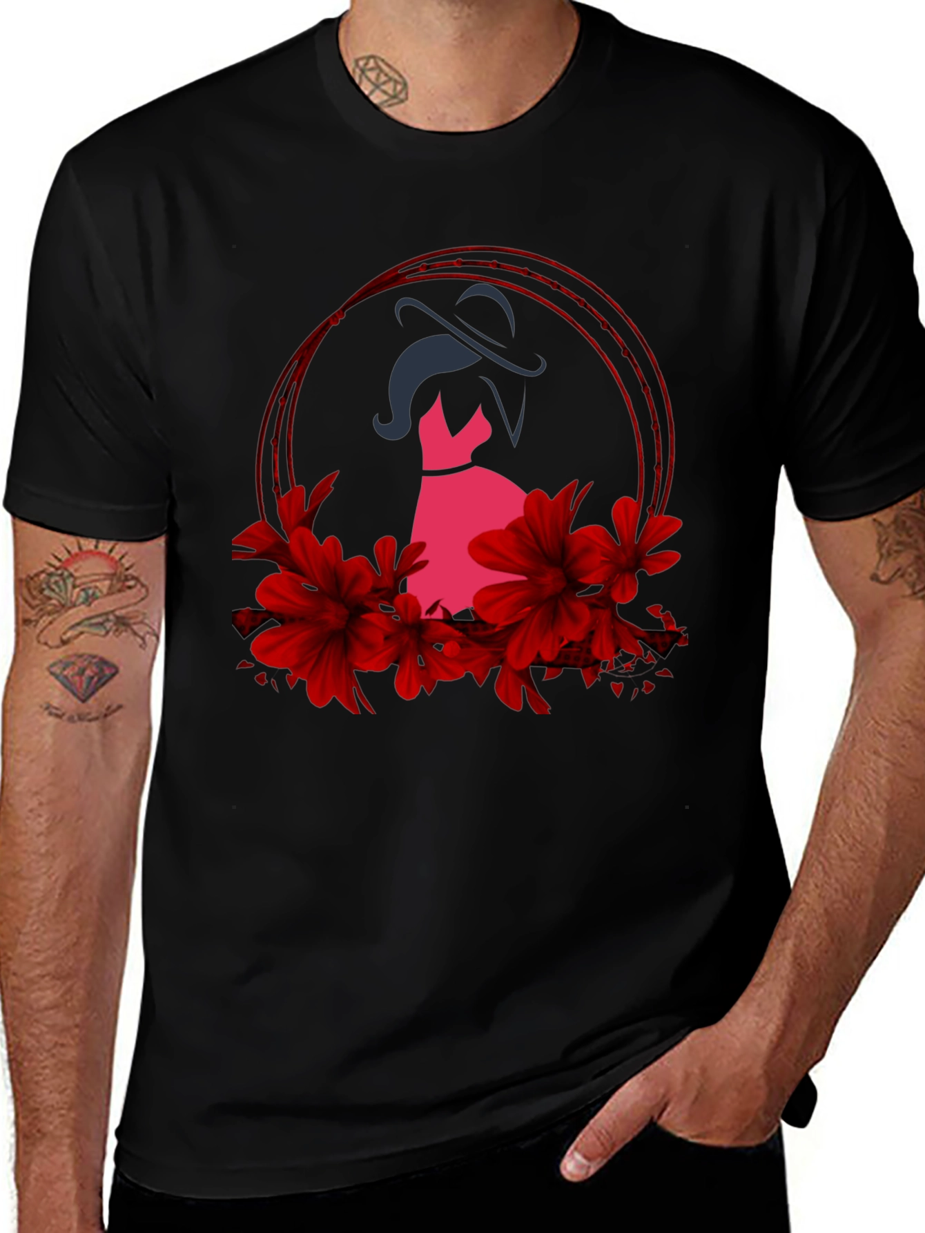 Variant 21 of Elegant Woman in Floral Frame Graphic Tee - Black