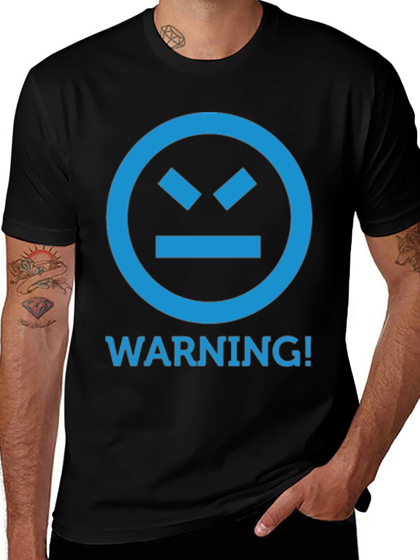 Variant 8 of Warning Emoji Graphic T-Shirt - Blue on Black