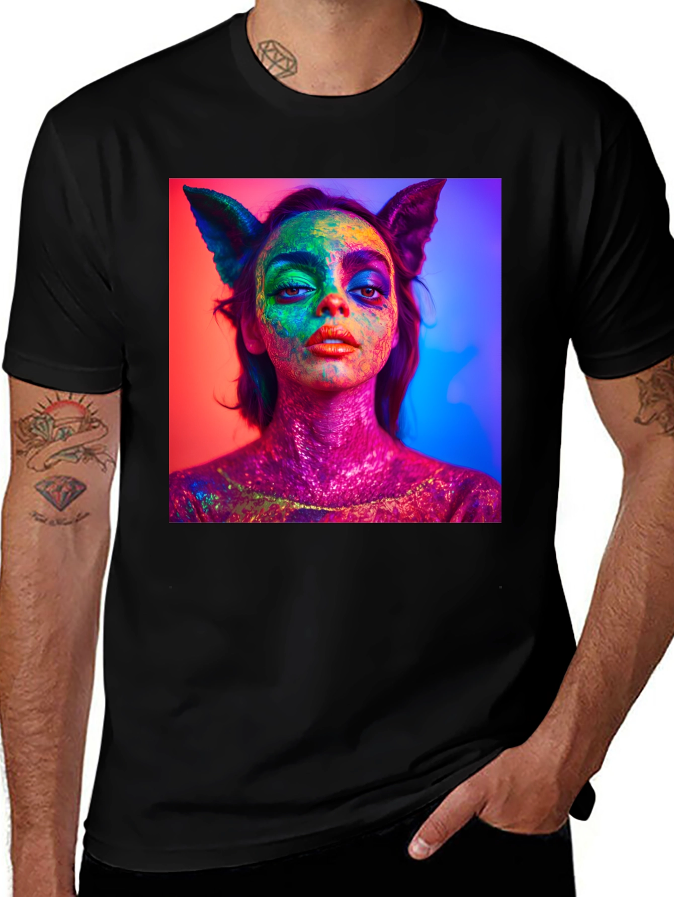 Variant 8 of Vibrant Face Paint Graphic Tee - Unique Art Shirt