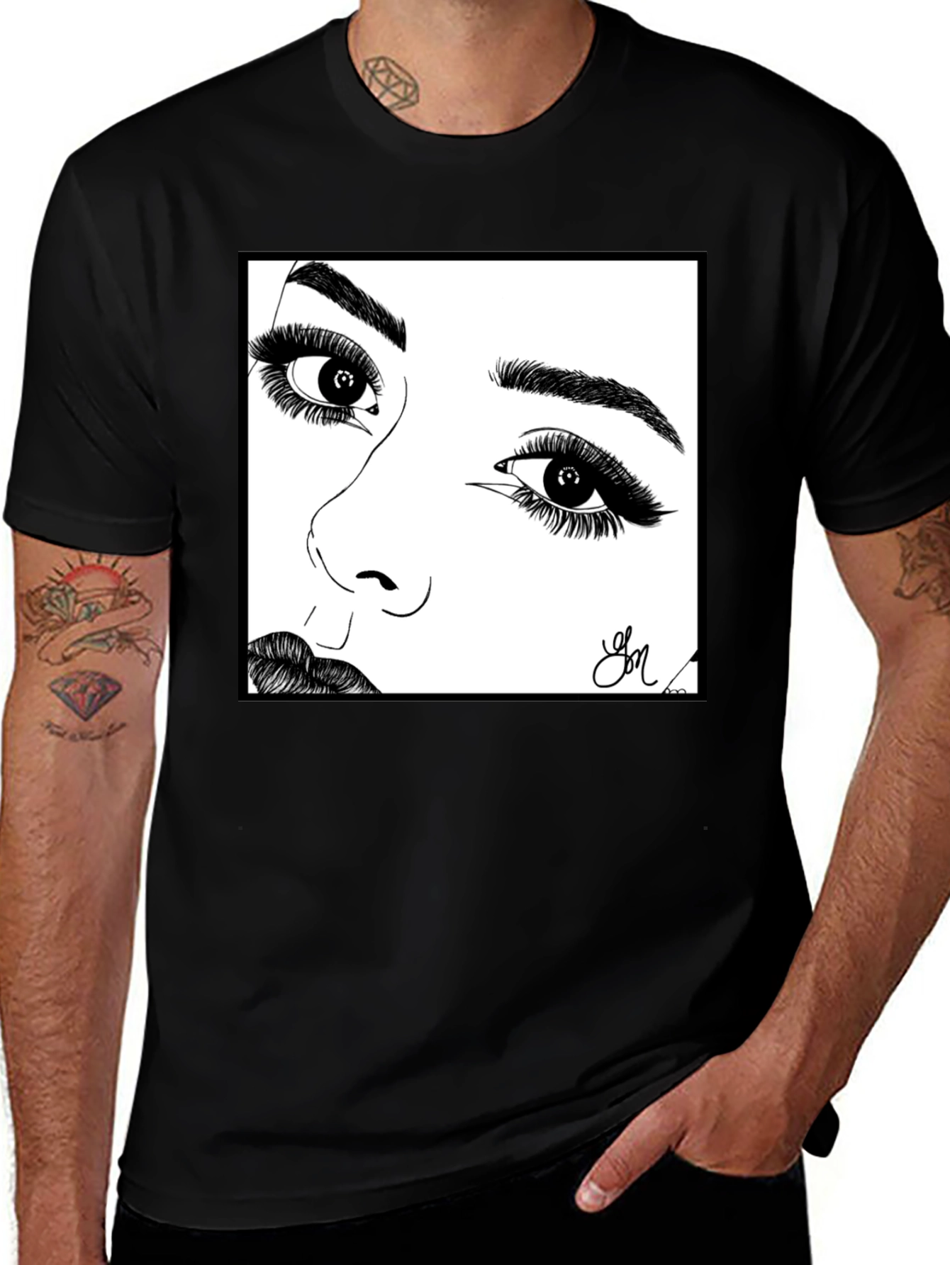 Variant 4 of Artistic Face Sketch Graphic Tee - Unisex Black T-Shirt