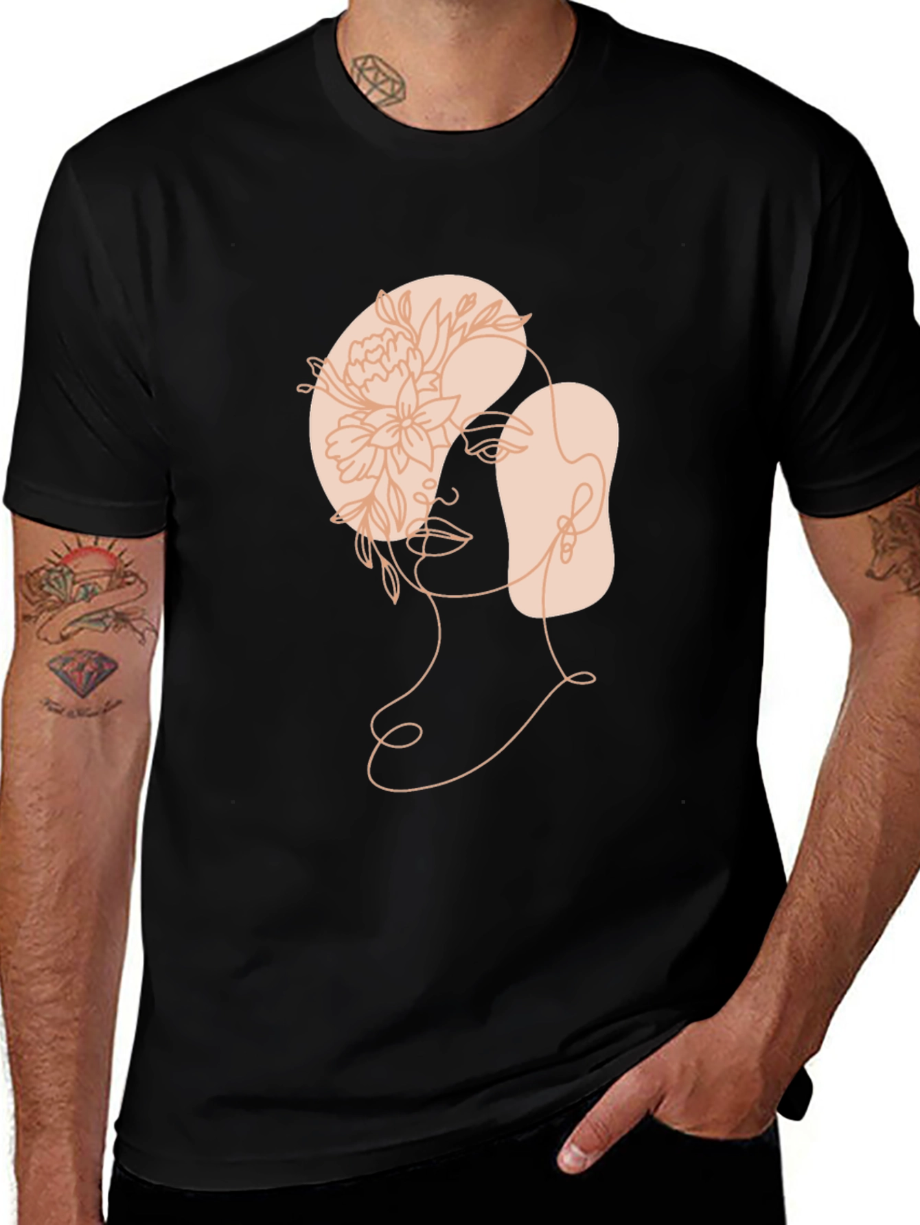Variant 3 of Minimalist Line Art Graphic Tee - Abstract Woman Floral Design