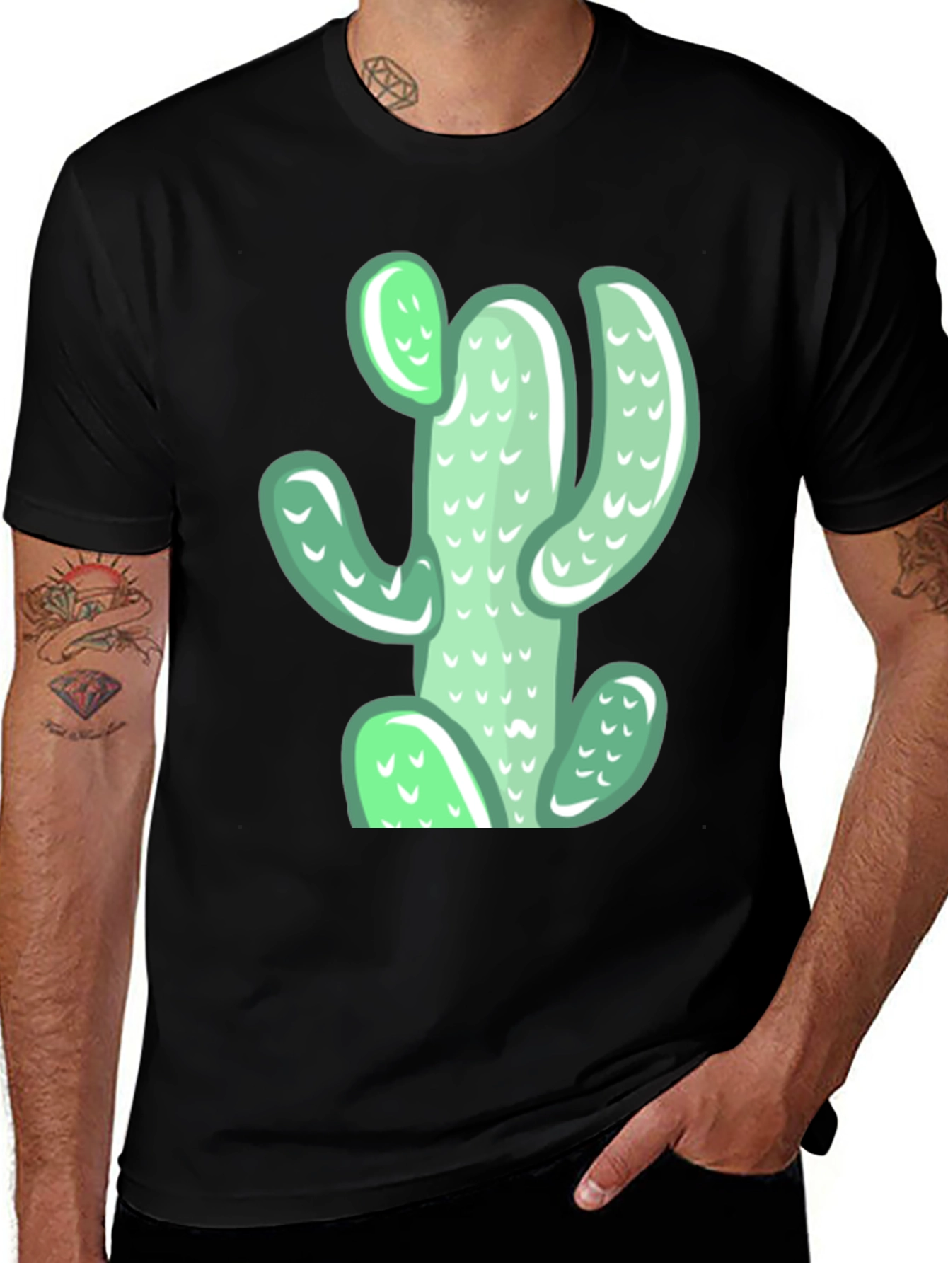 Black Cactus Graphic Tee - Black Casual Cotton T-Shirt main image