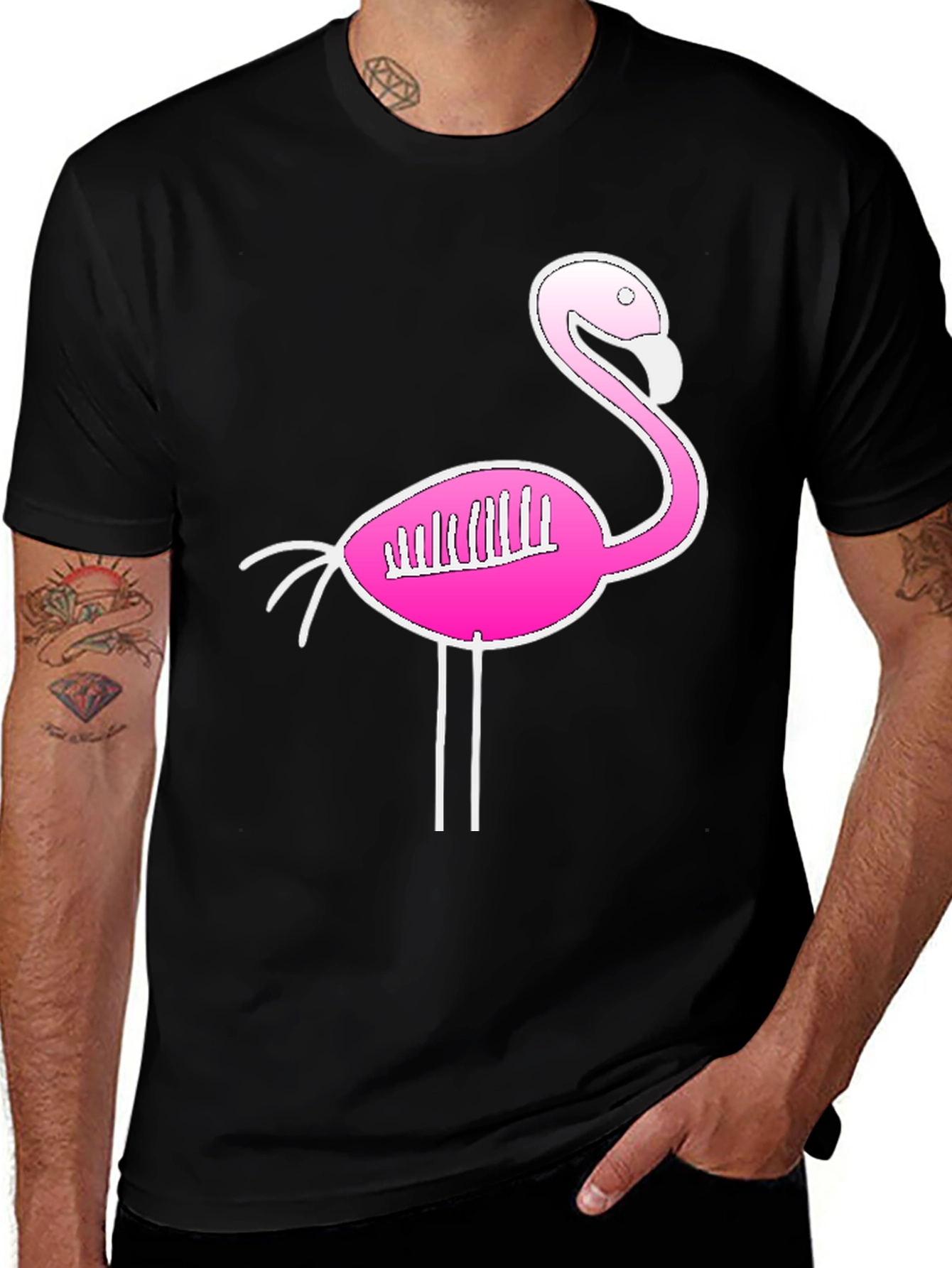 Variant 2 of Flamingo Skeleton Graphic Tee - Quirky Black T-Shirt
