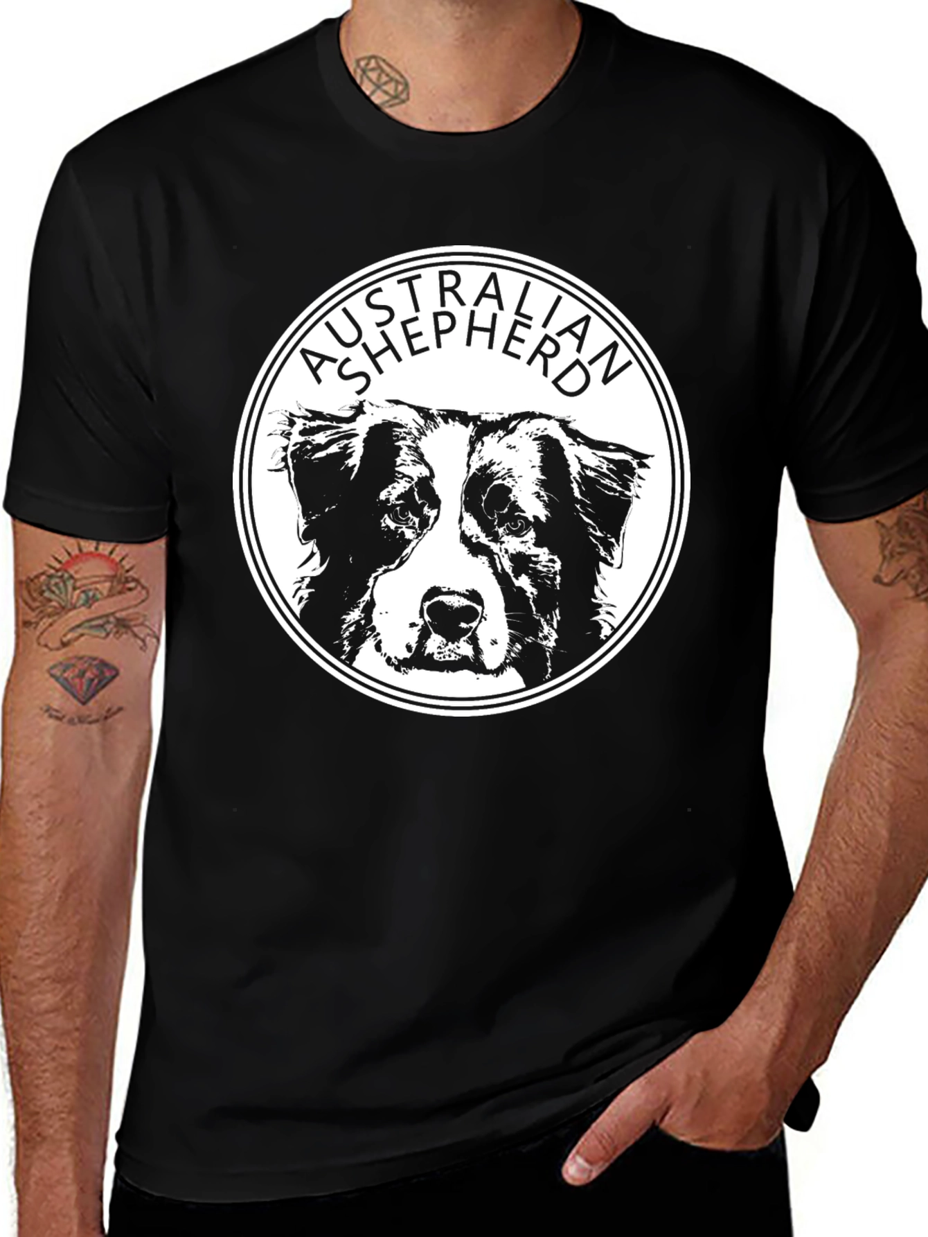 Australian Shepherd Dog T-Shirt - Black Cotton Tee