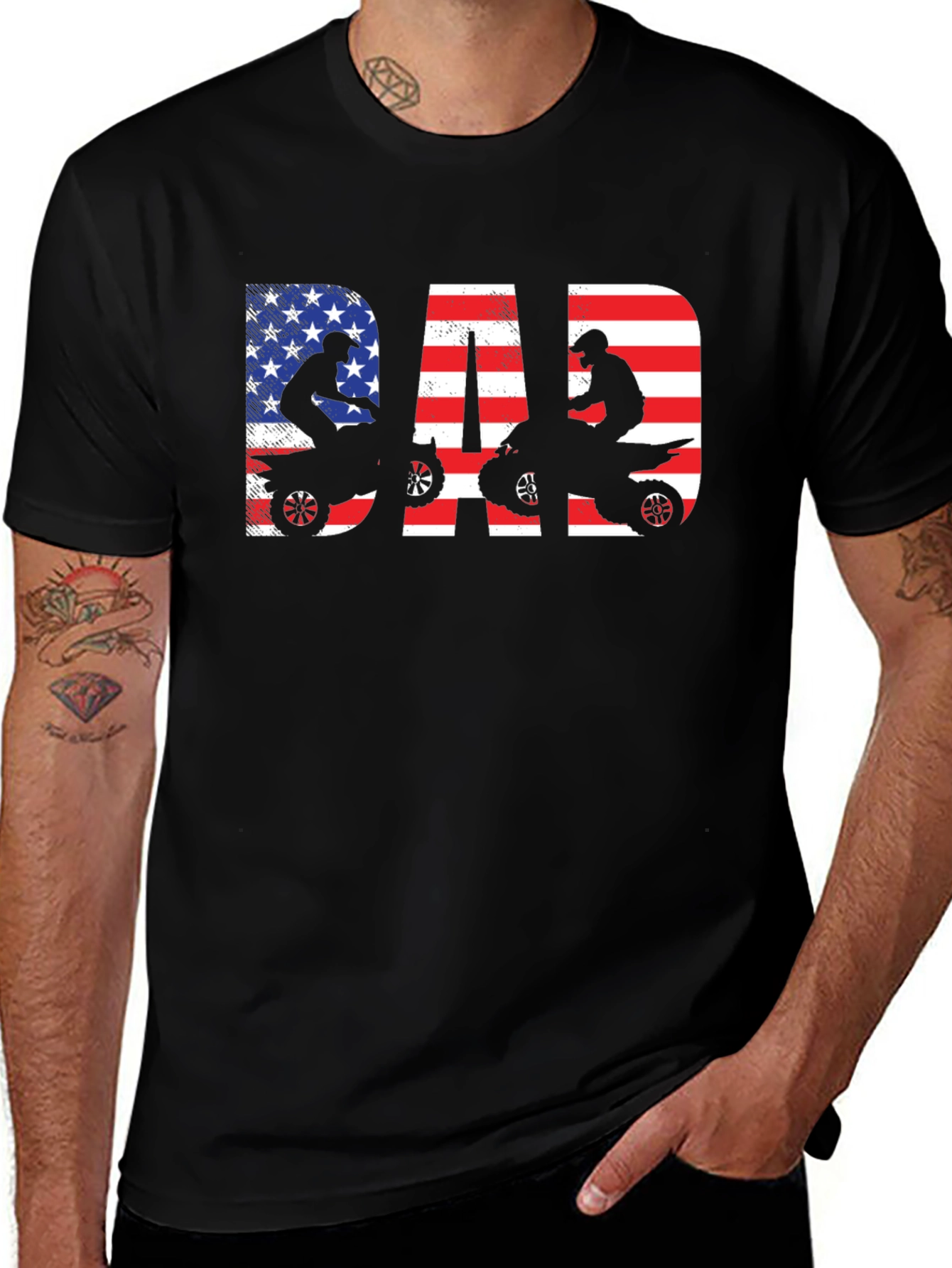 Black Dad ATV Rider American Flag T-Shirt main image