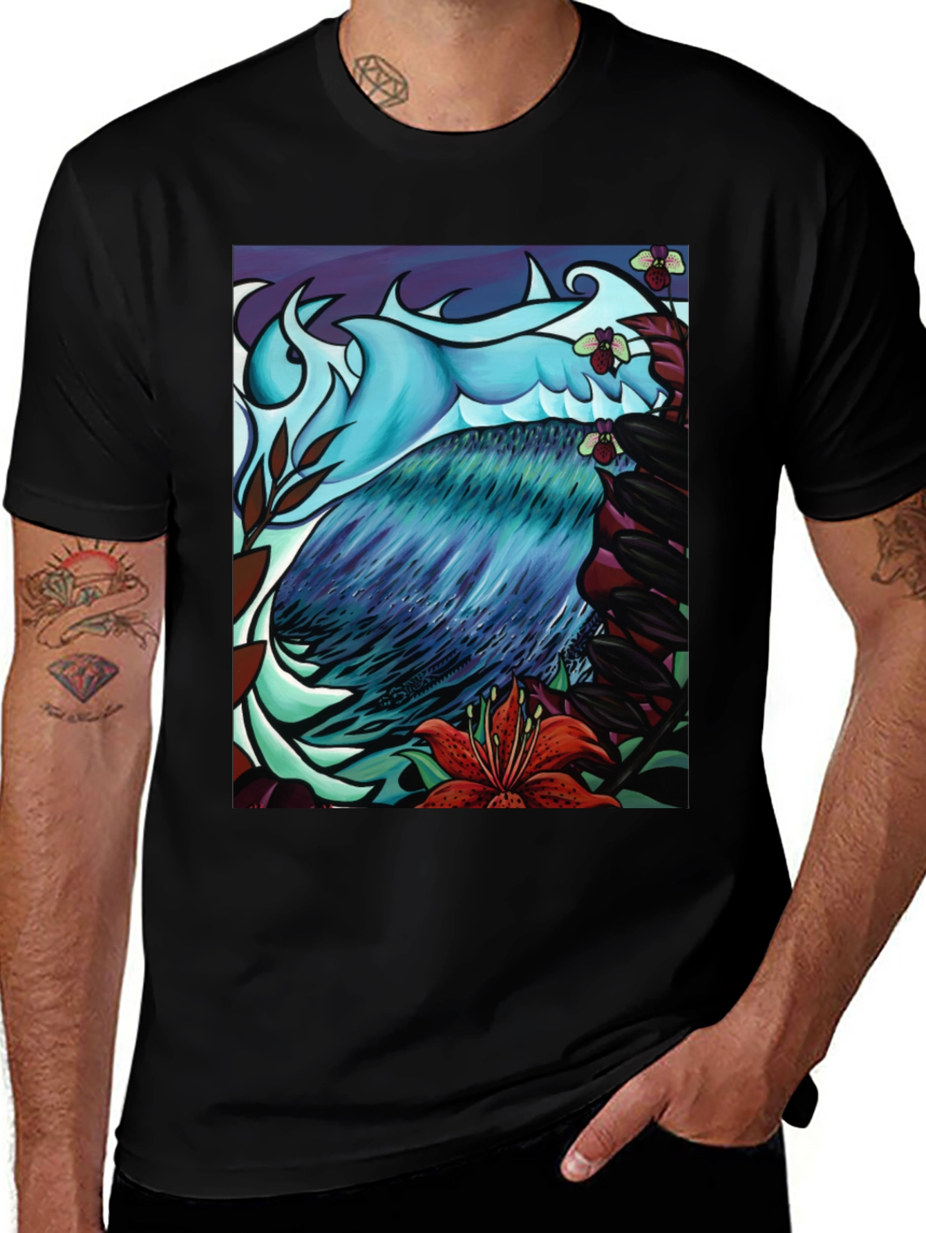 Variant 17 of Artistic Bird & Floral Graphic Tee