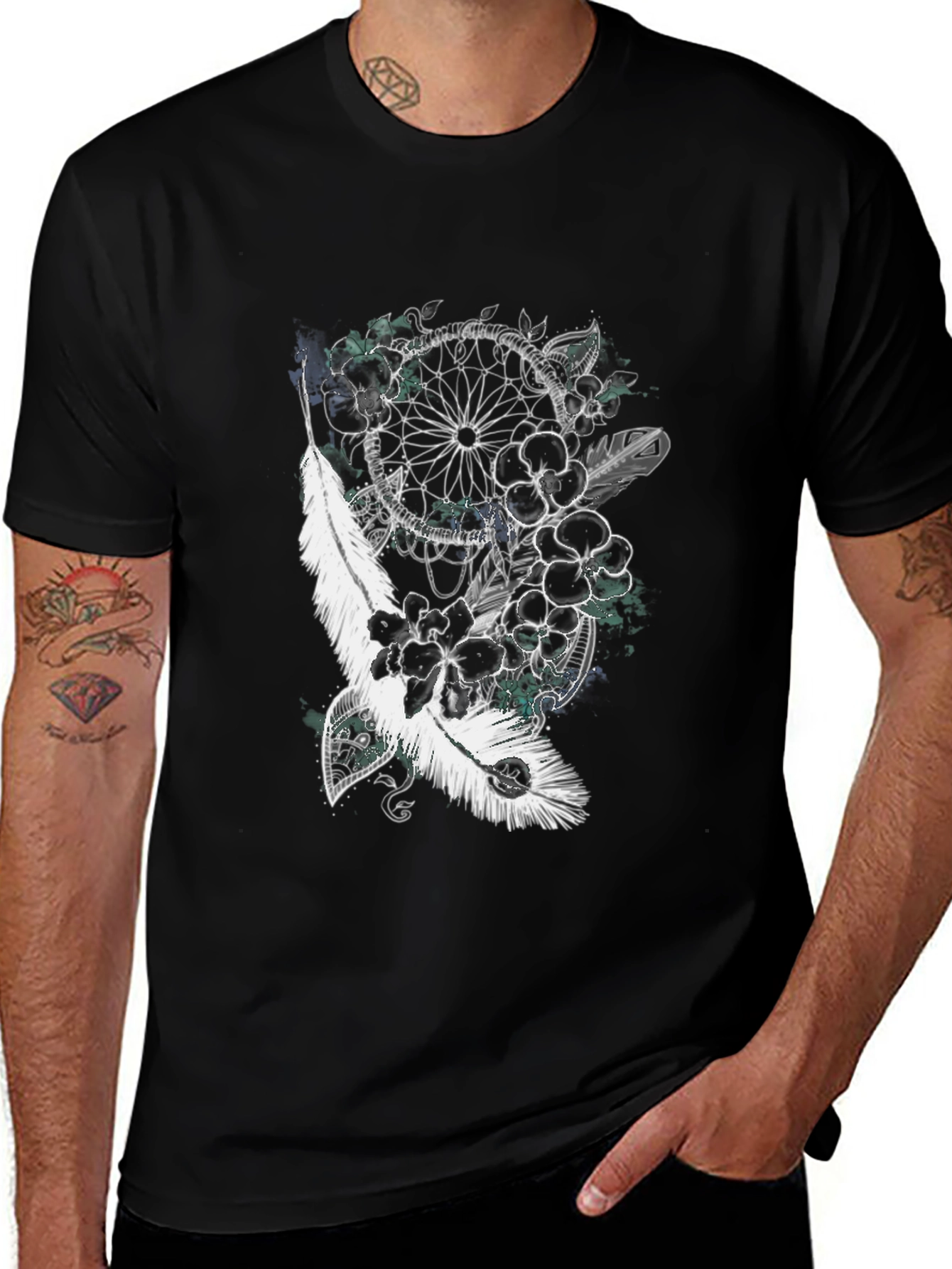 Variant 8 of Dreamcatcher Graphic Tee - Unique Feather & Floral Design