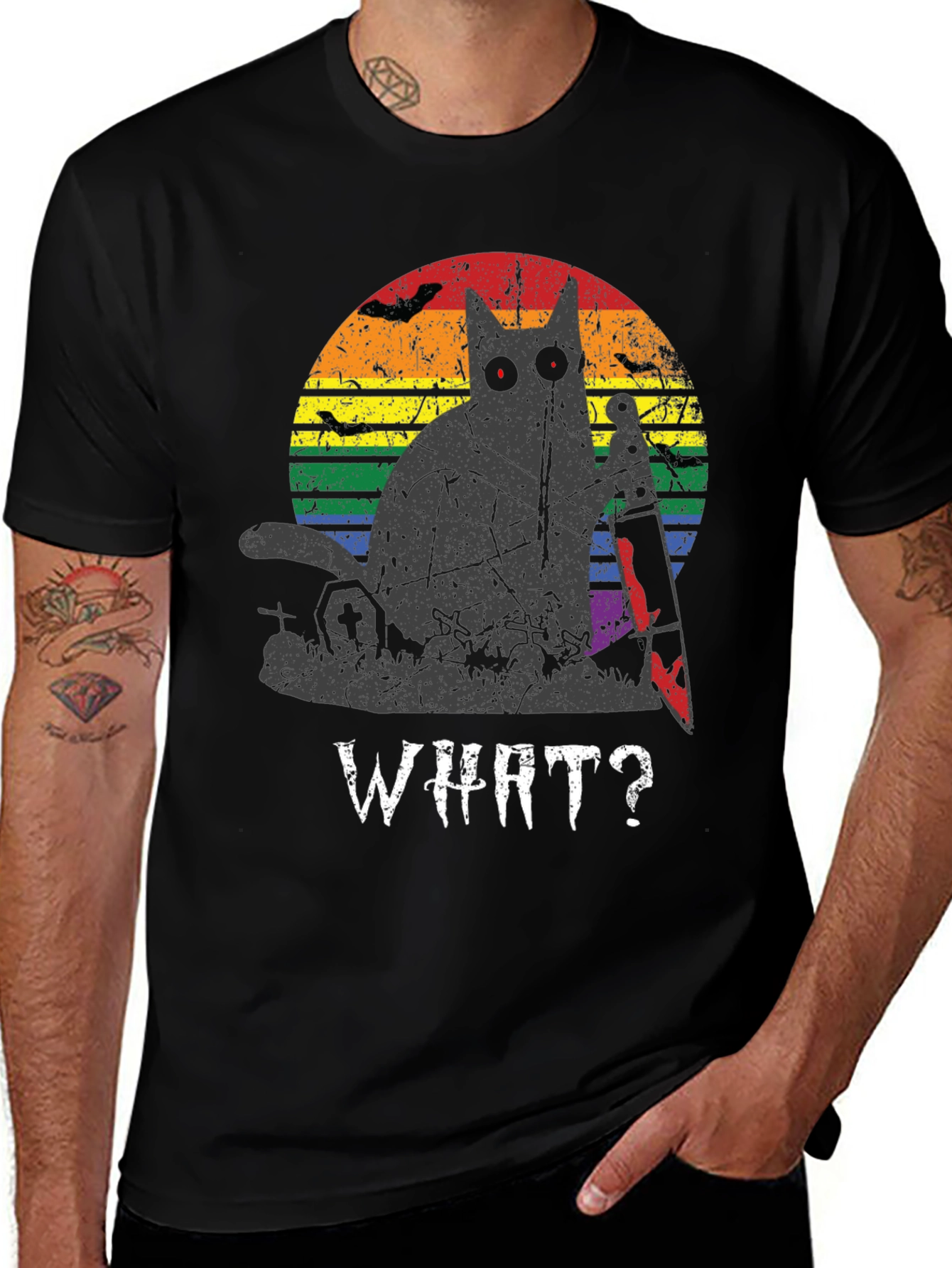 Variant 14 of Creepy Cat Rainbow Graphic T-Shirt