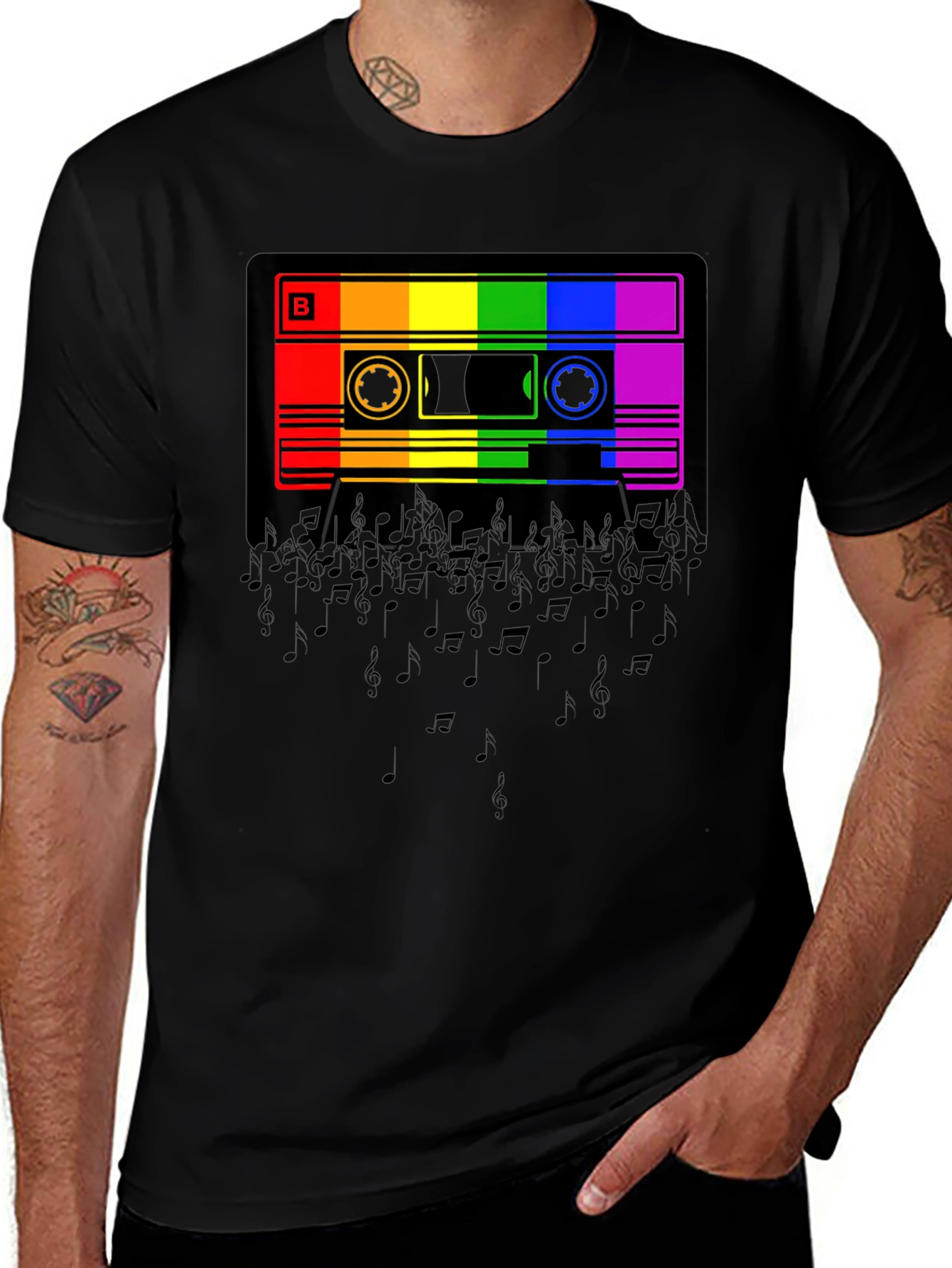 Variant 30 of Rainbow Cassette Tape Music Notes Graphic T-Shirt