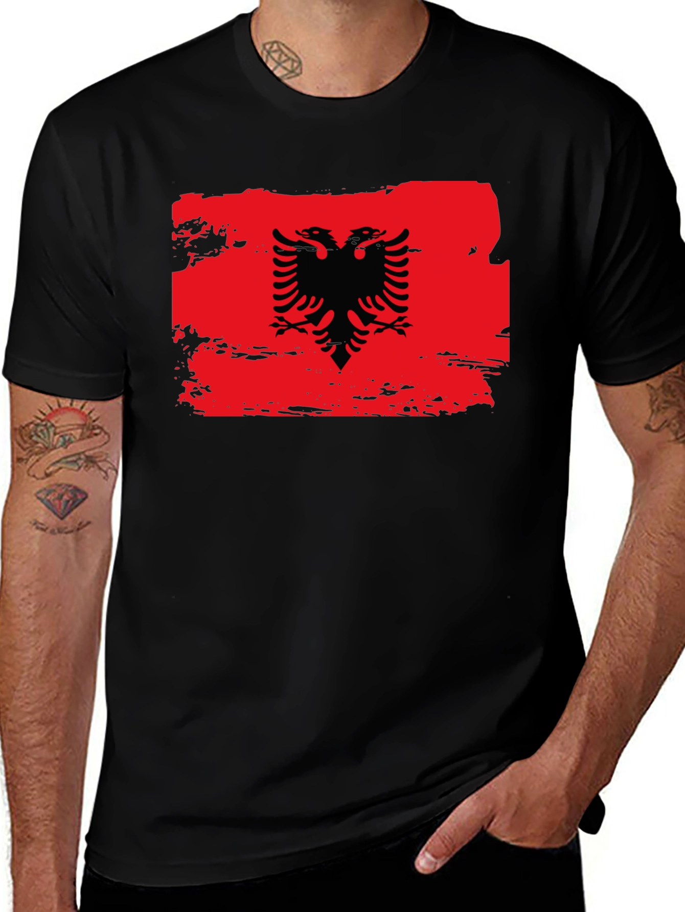 Albanian Flag Eagle Graphic Black T-Shirt
