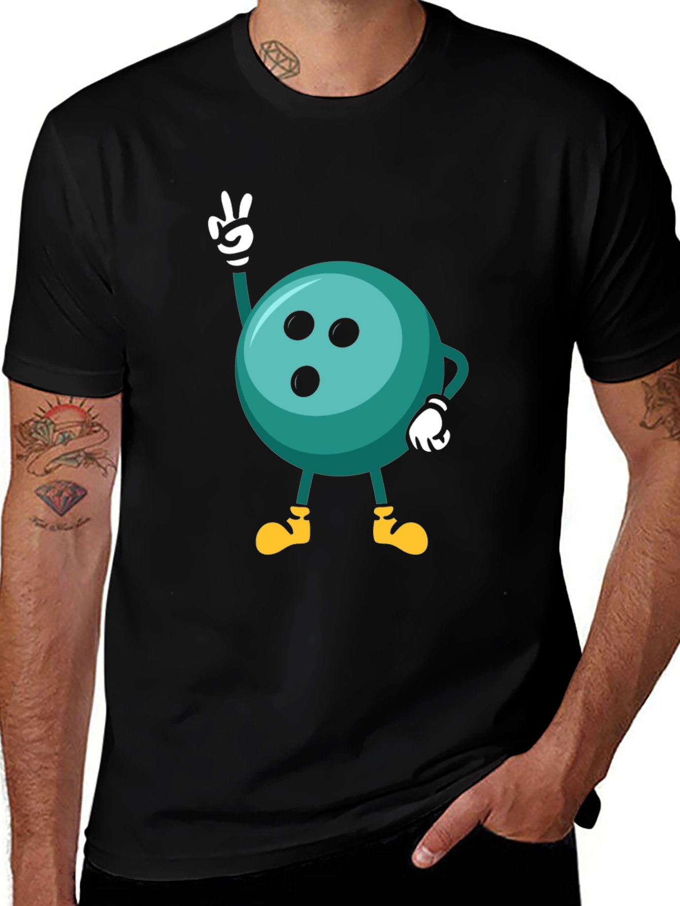 Variant 23 of Bowling Ball Cartoon Graphic Black T-Shirt