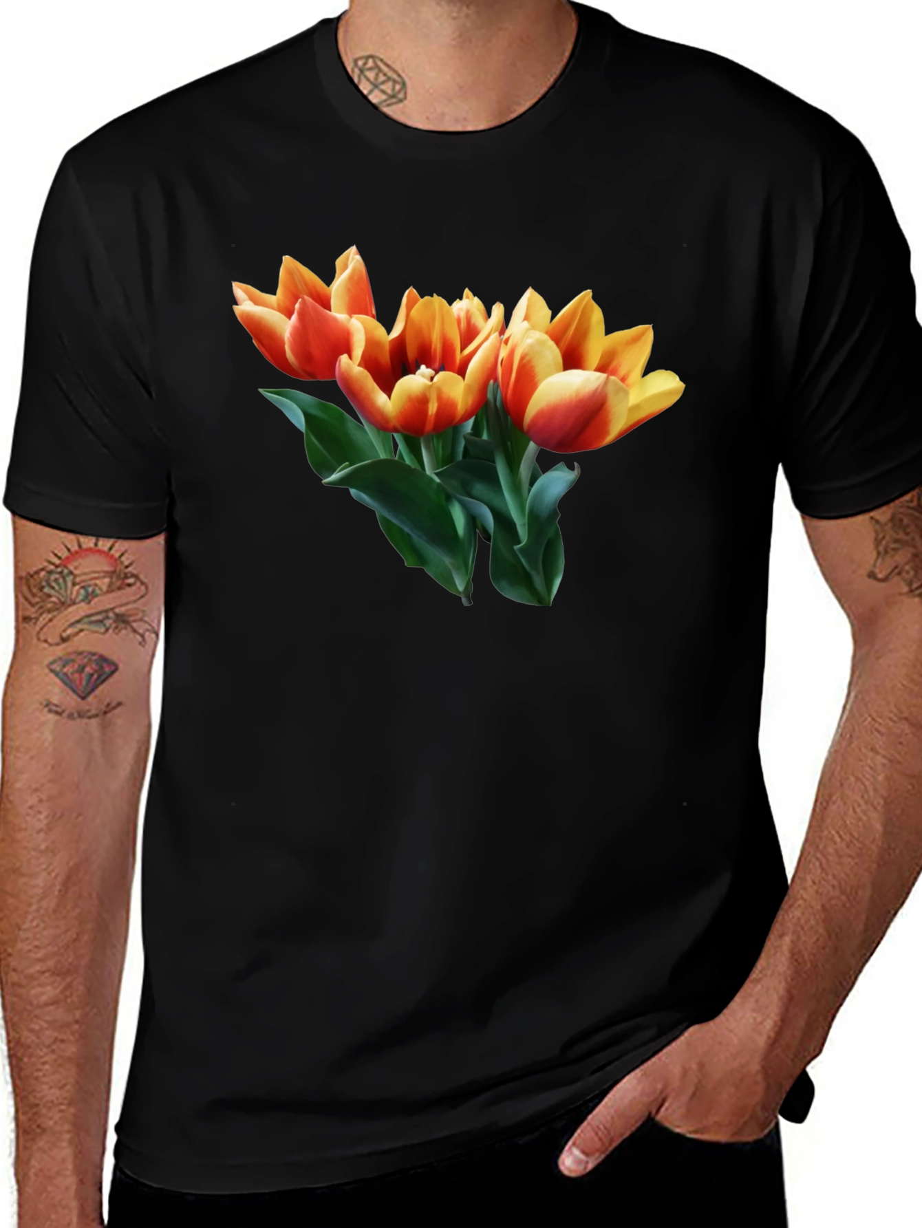 Variant 24 of Tulip Graphic Tee - Stylish Black Cotton T-Shirt