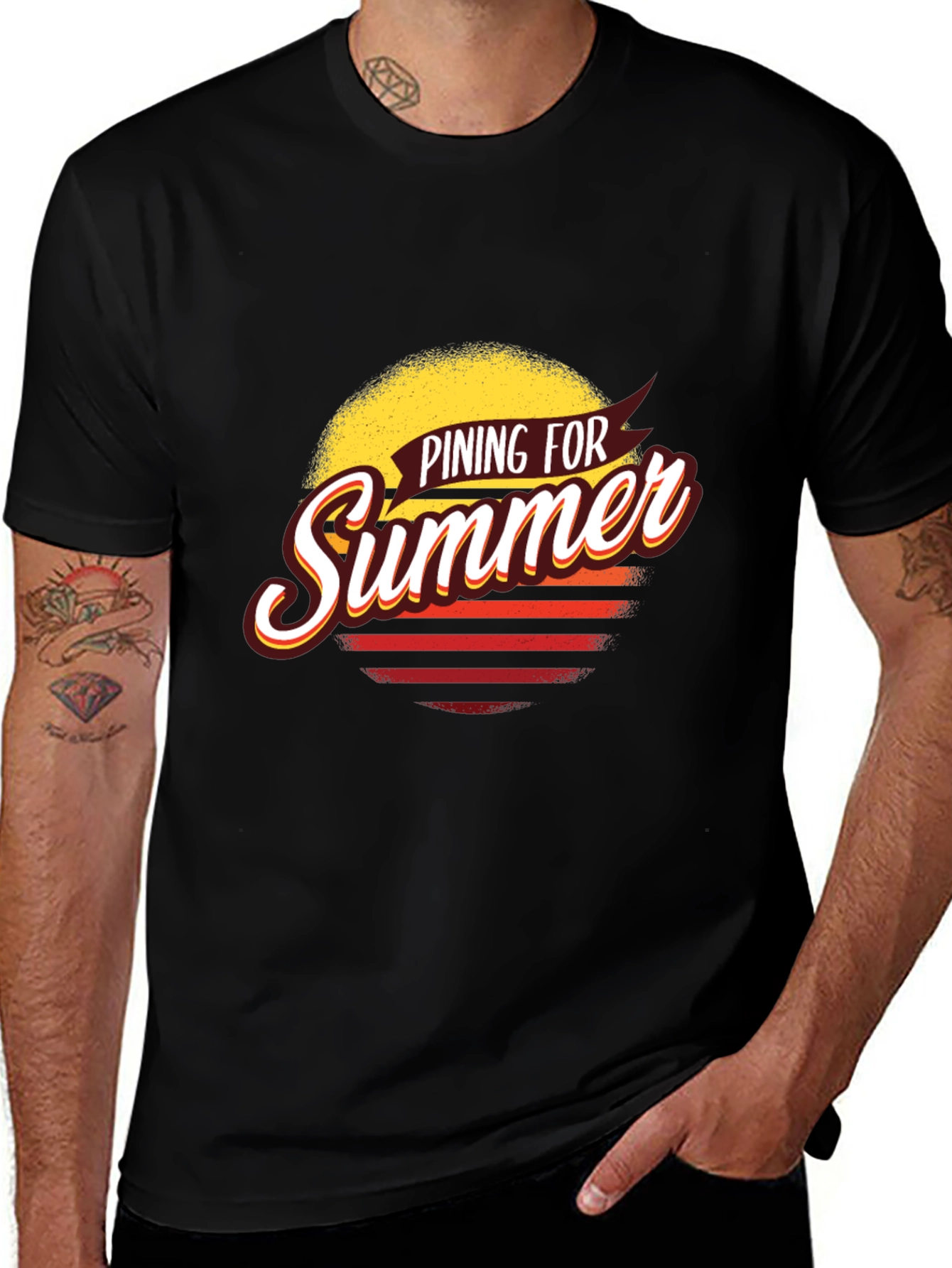 Variant 25 of Pining For Summer Black T-Shirt - Retro Sunset Design