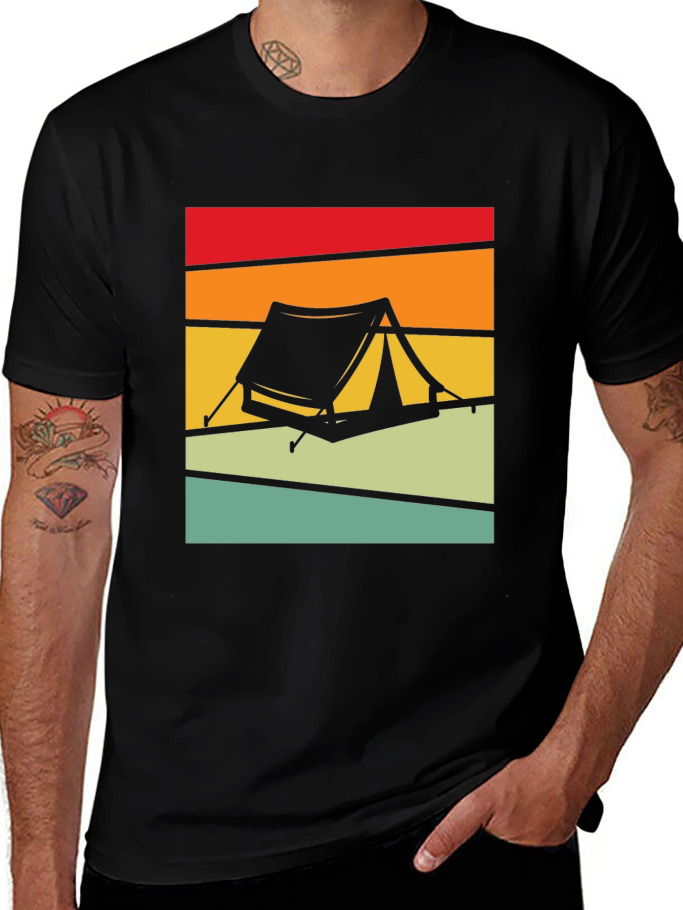 Variant 12 of Retro Camping Tent Graphic Tee - Black
