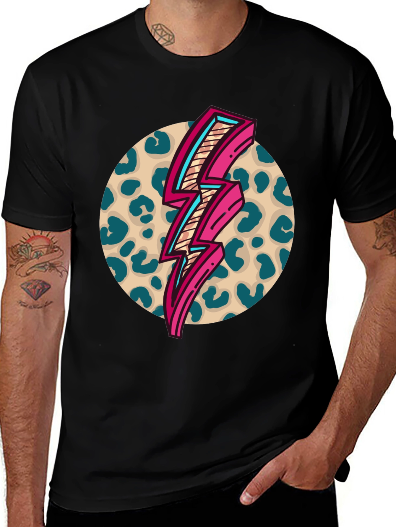Variant 5 of Retro Leopard Lightning Bolt Graphic Tee