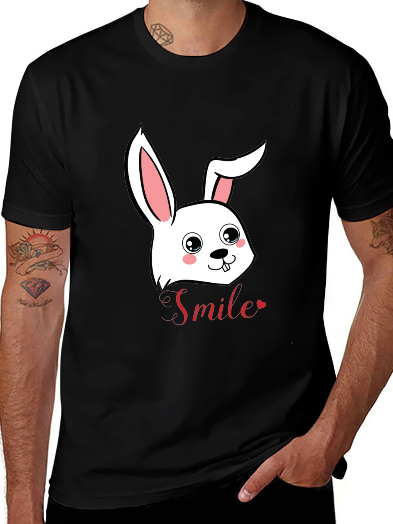 Black Cute Bunny Smile Graphic T-Shirt main image