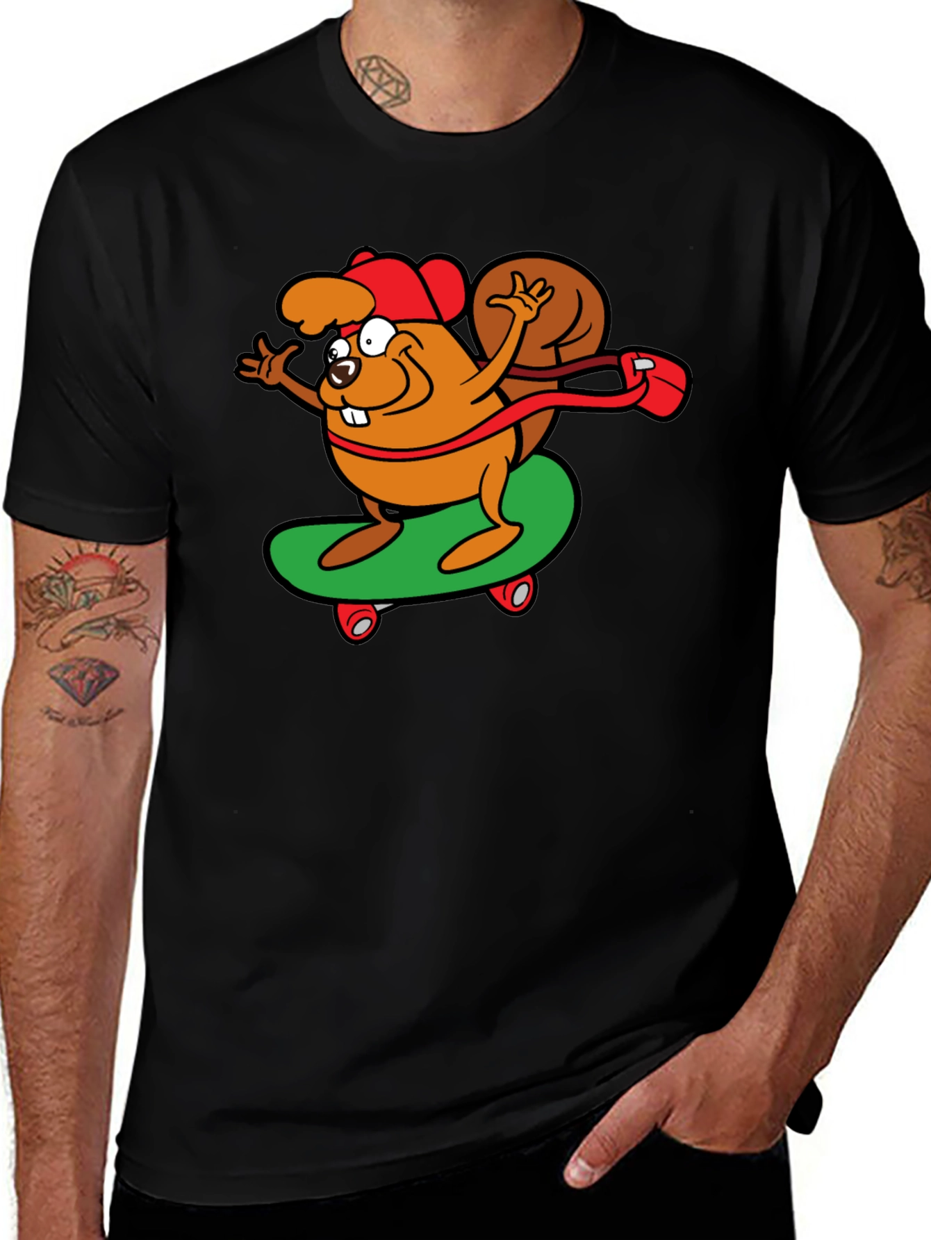 Variant 10 of Skateboarding Beaver Graphic Tee