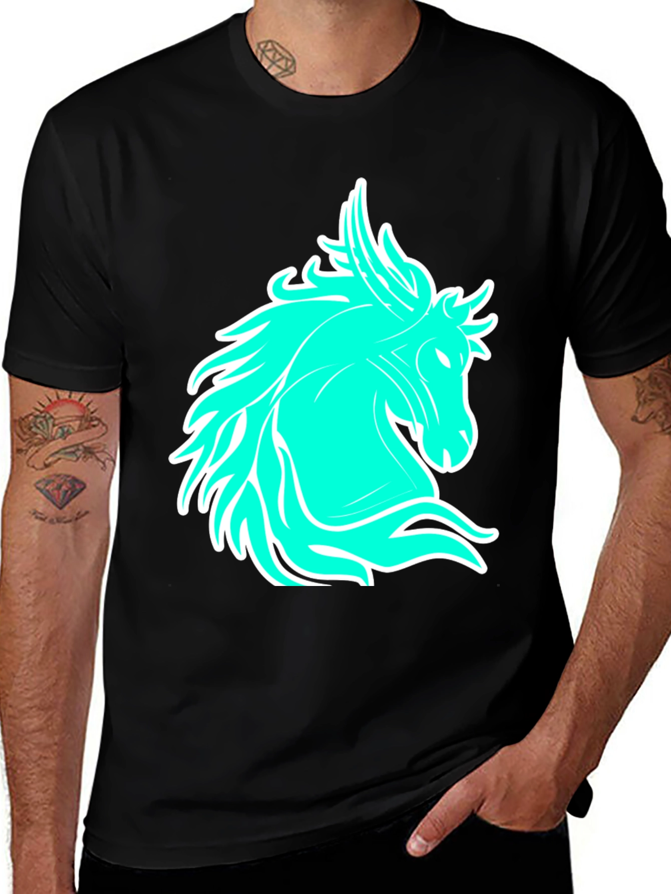 Variant 8 of Cool Horse Graphic Tee - Black Casual T-Shirt