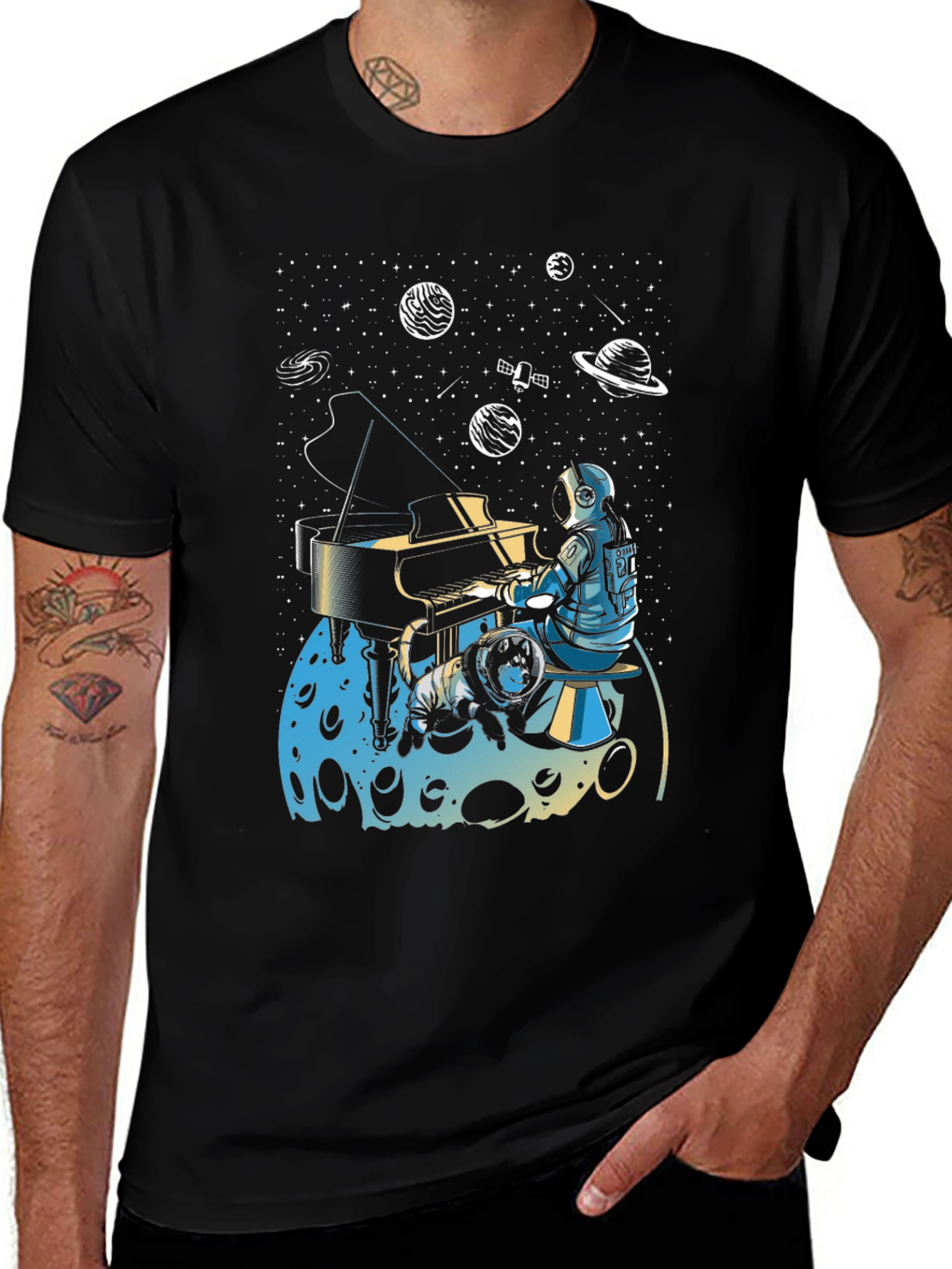 Variant 8 of Astronaut Pianist in Space Graphic Tee - Unique Design