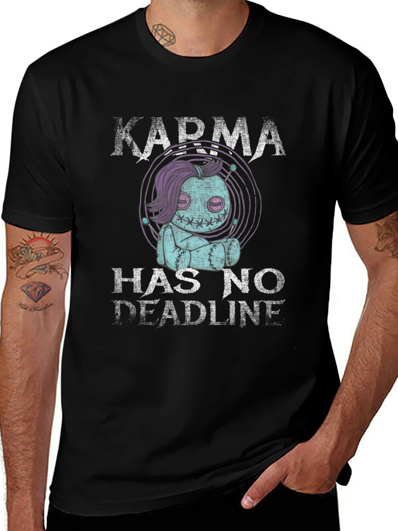 Variant 30 of Karma Has No Deadline Voodoo Doll Graphic Tee