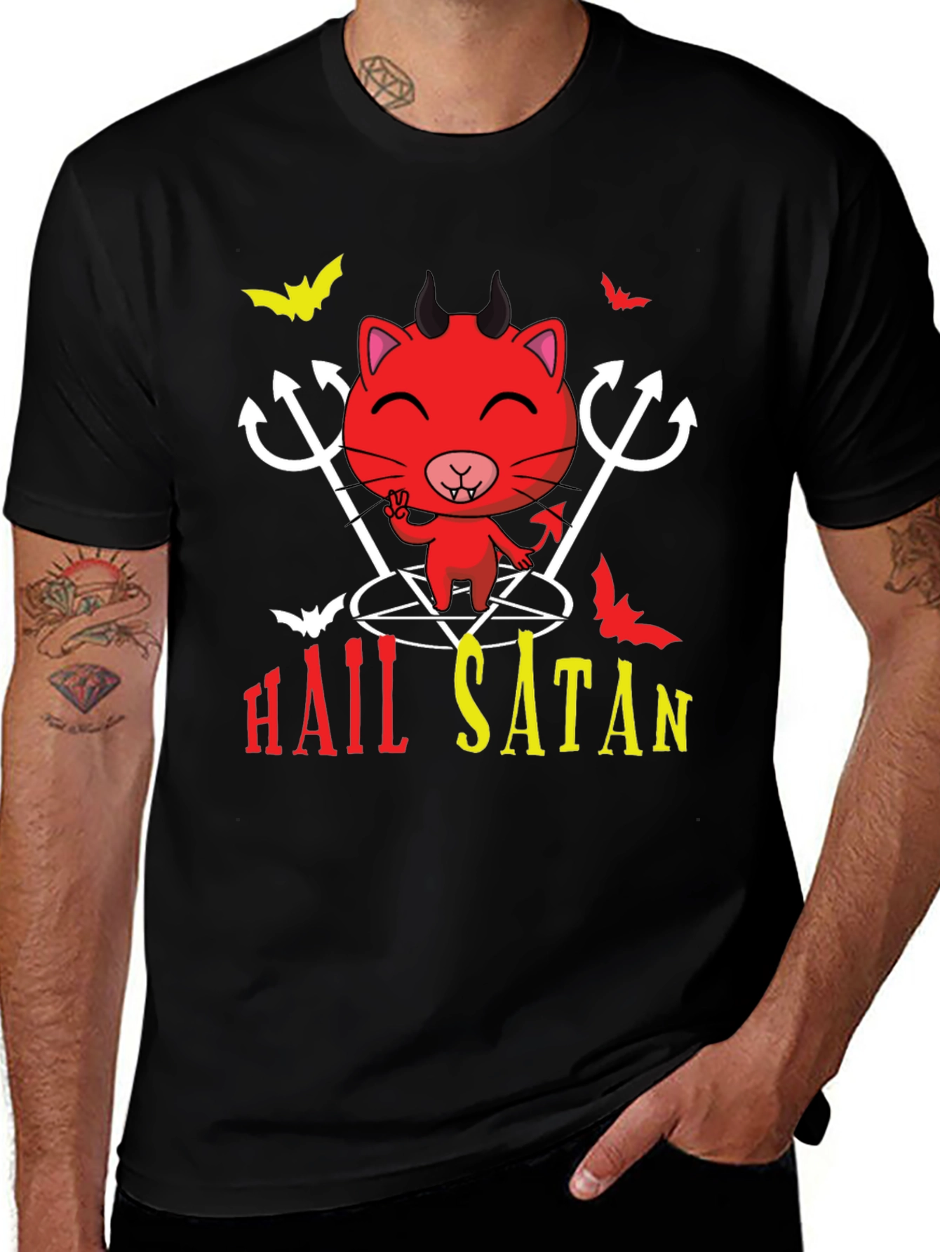 Hail Satan Cat T-Shirt - Devilish Style