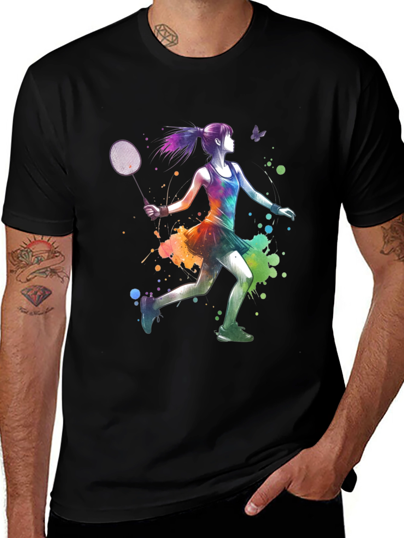 Variant 10 of Watercolor Badminton Player Graphic Tee