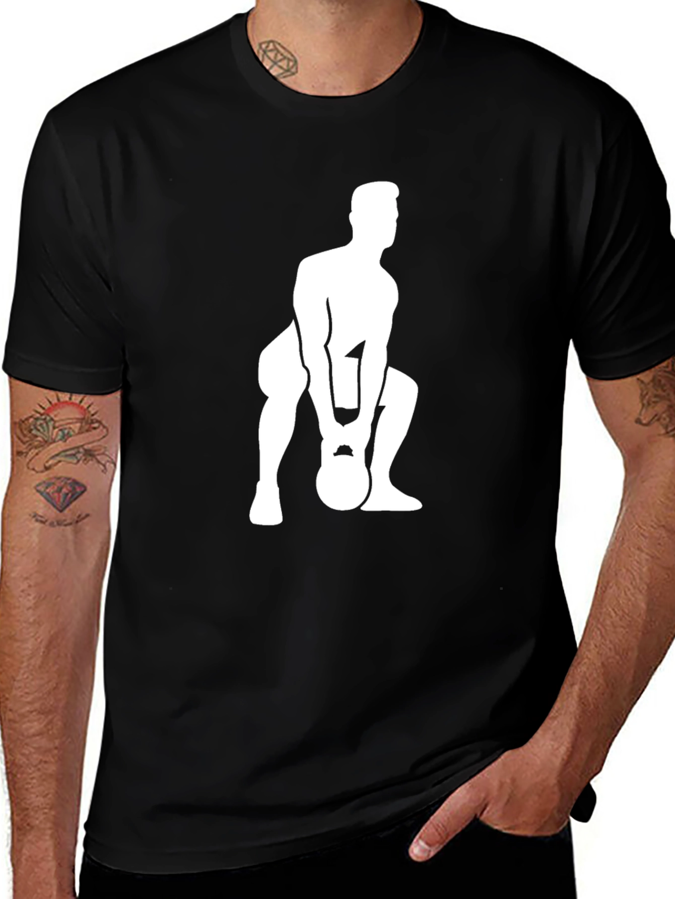 Variant 15 of Men's Black T-Shirt with Kettlebell Workout Graphic