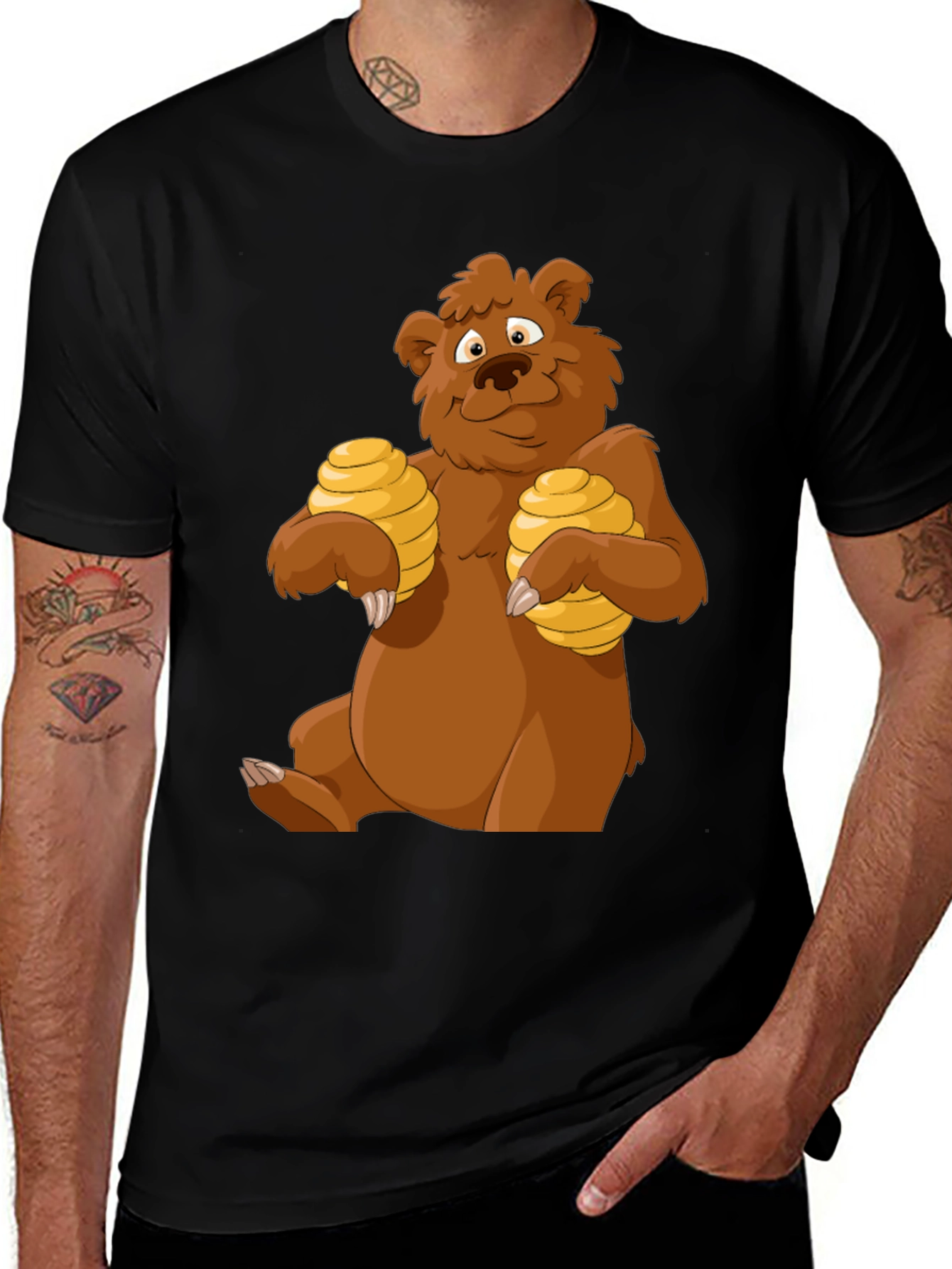 Cartoon Bear Holding Honeycomb T-Shirt